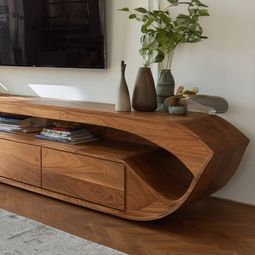 Modern Sculptural TV Console With Drawer For Living Room SITHHNTVC028