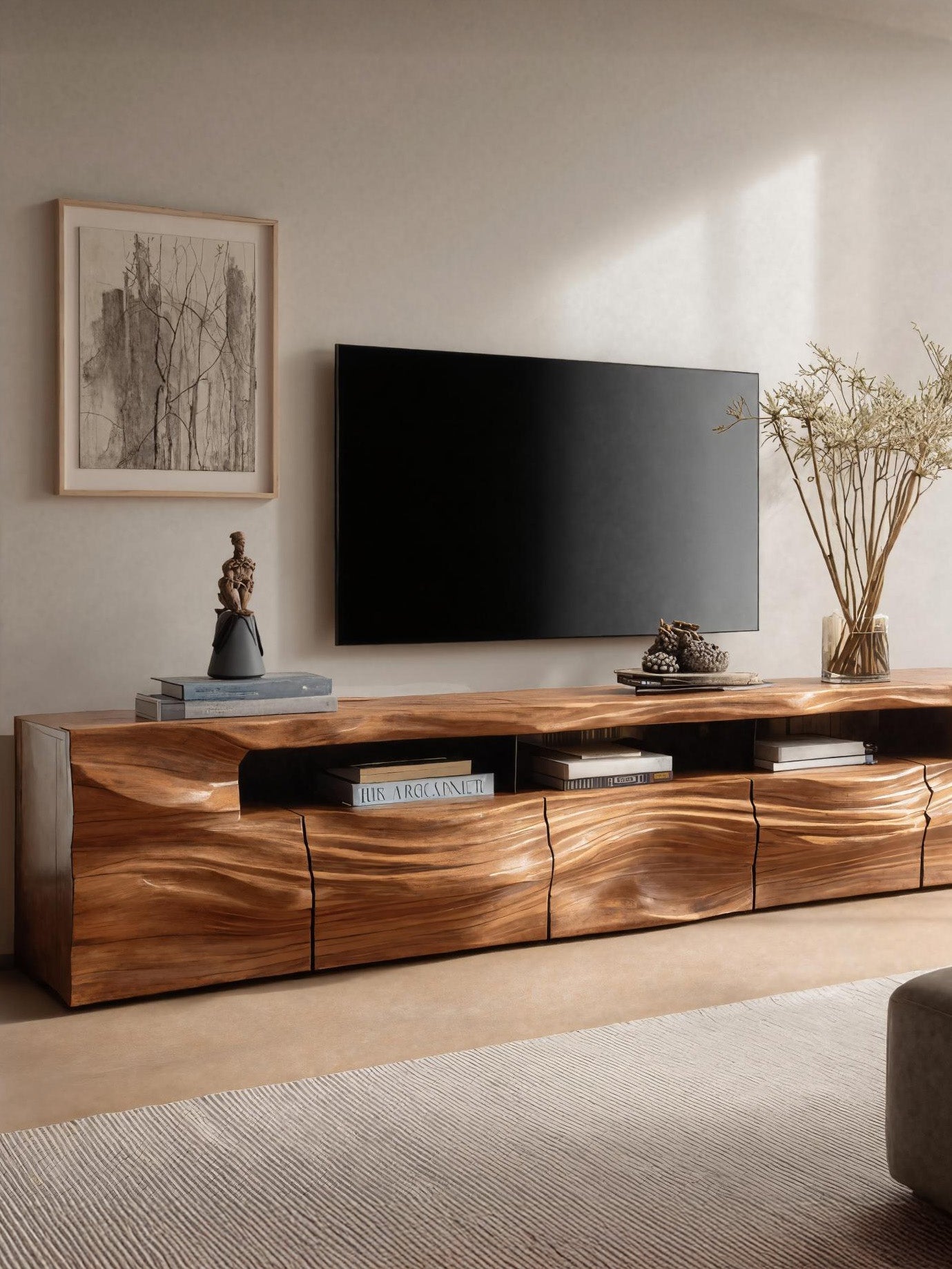 Modern Sculptural TV Console With Drawers For Living Room SITHHNTVC019