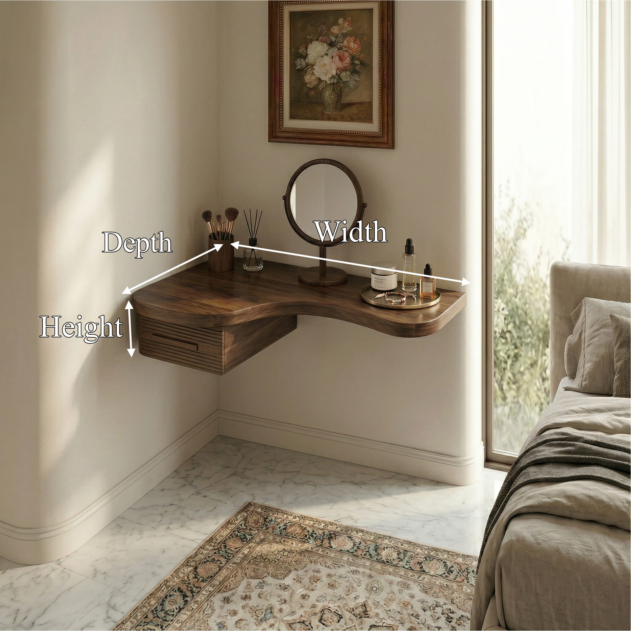 Modern Floating Dressing Table Space Saving Corner Form Bedroom SINLSABDT064