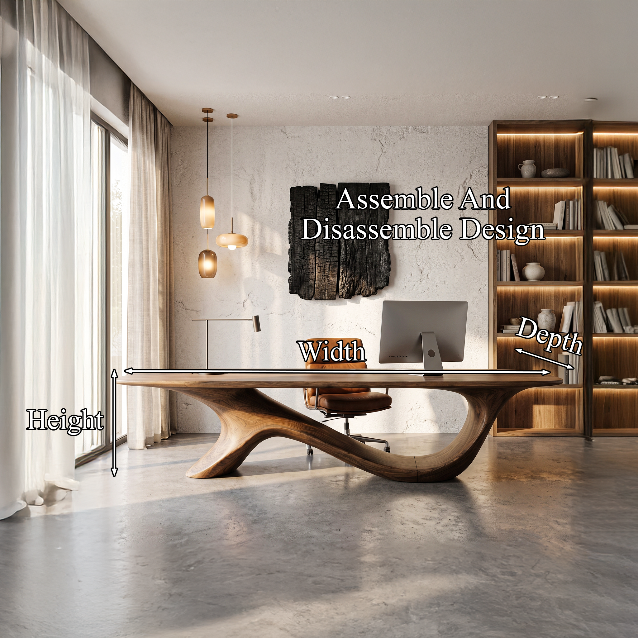 Modern Sculptural Base Desk Solid Wood Desk For Workspace SINLHADE160