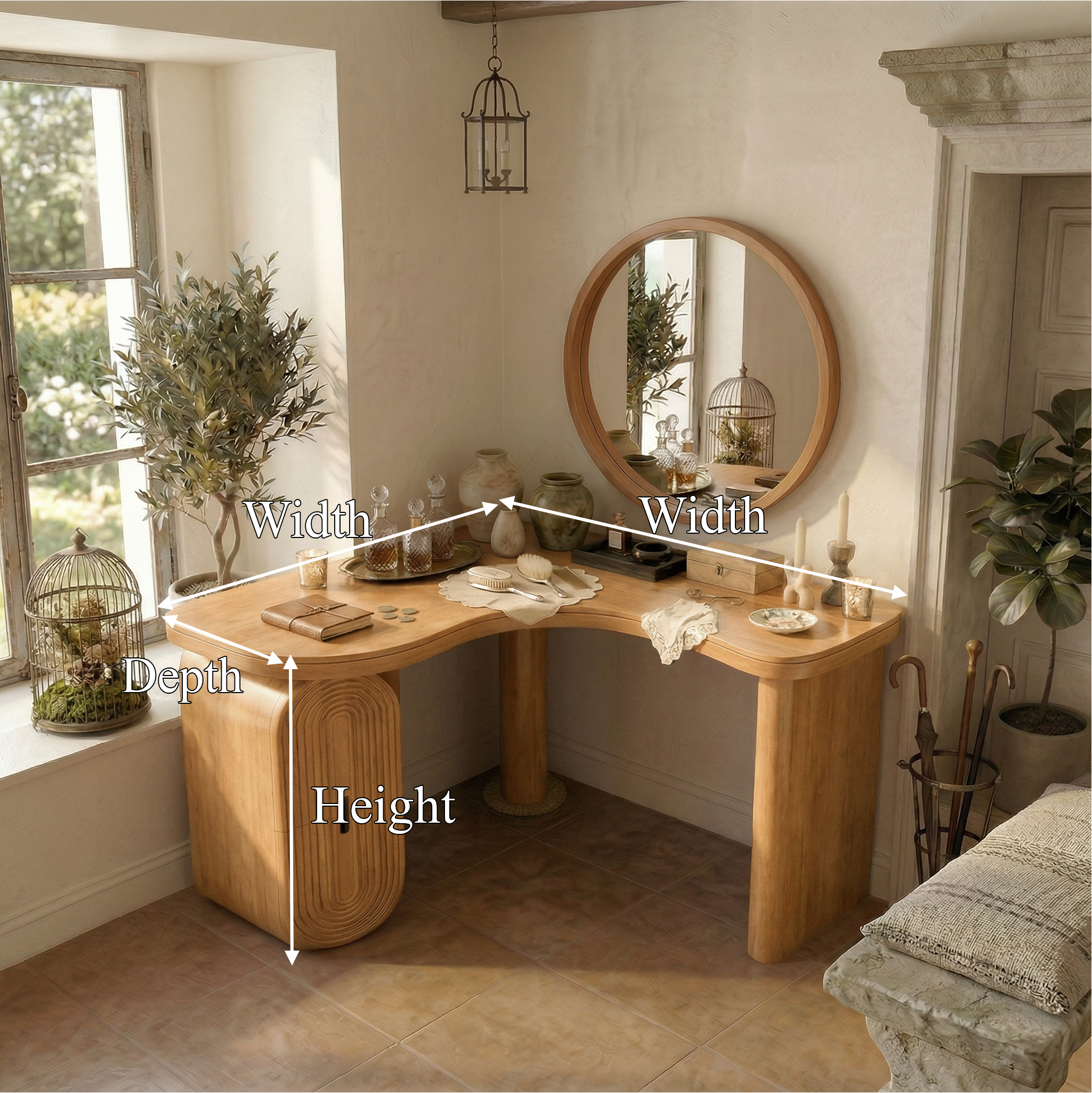 Organic Corner Dressing Table With Storage For Bedroom Decor SINLSABDT066