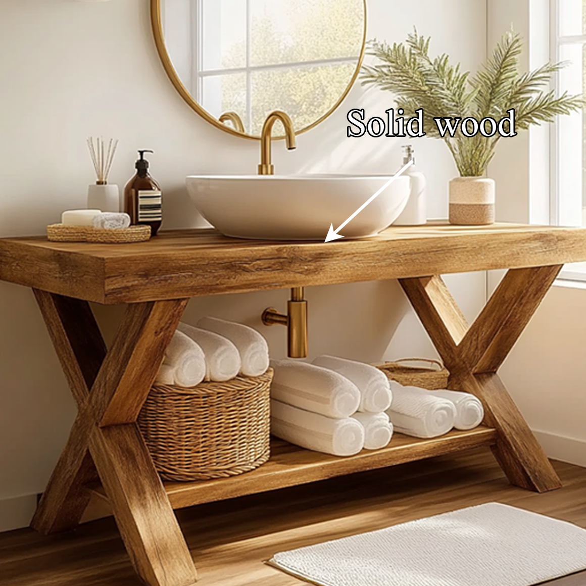 Mid Century Bathroom Vanity Table Solid Wood Modern Bathroom Decor SINLSABRV196