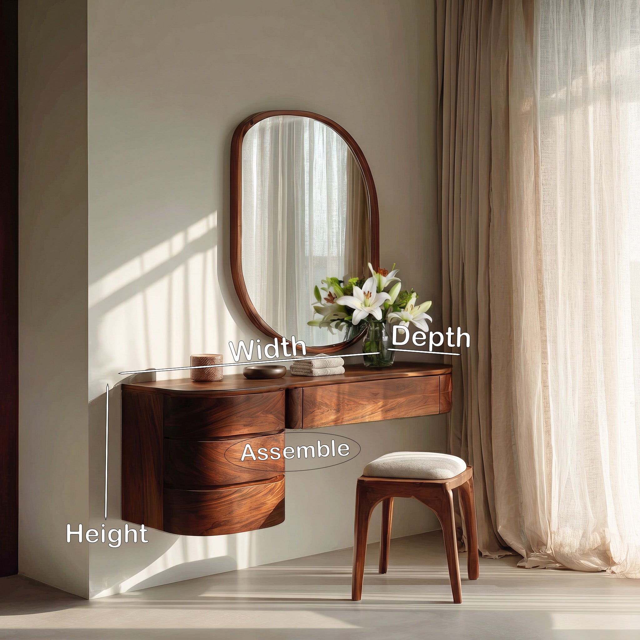 Minimalist Wall Mounted Vanity With Drawer For Sunlit Bedroom RTTHHNVAN021