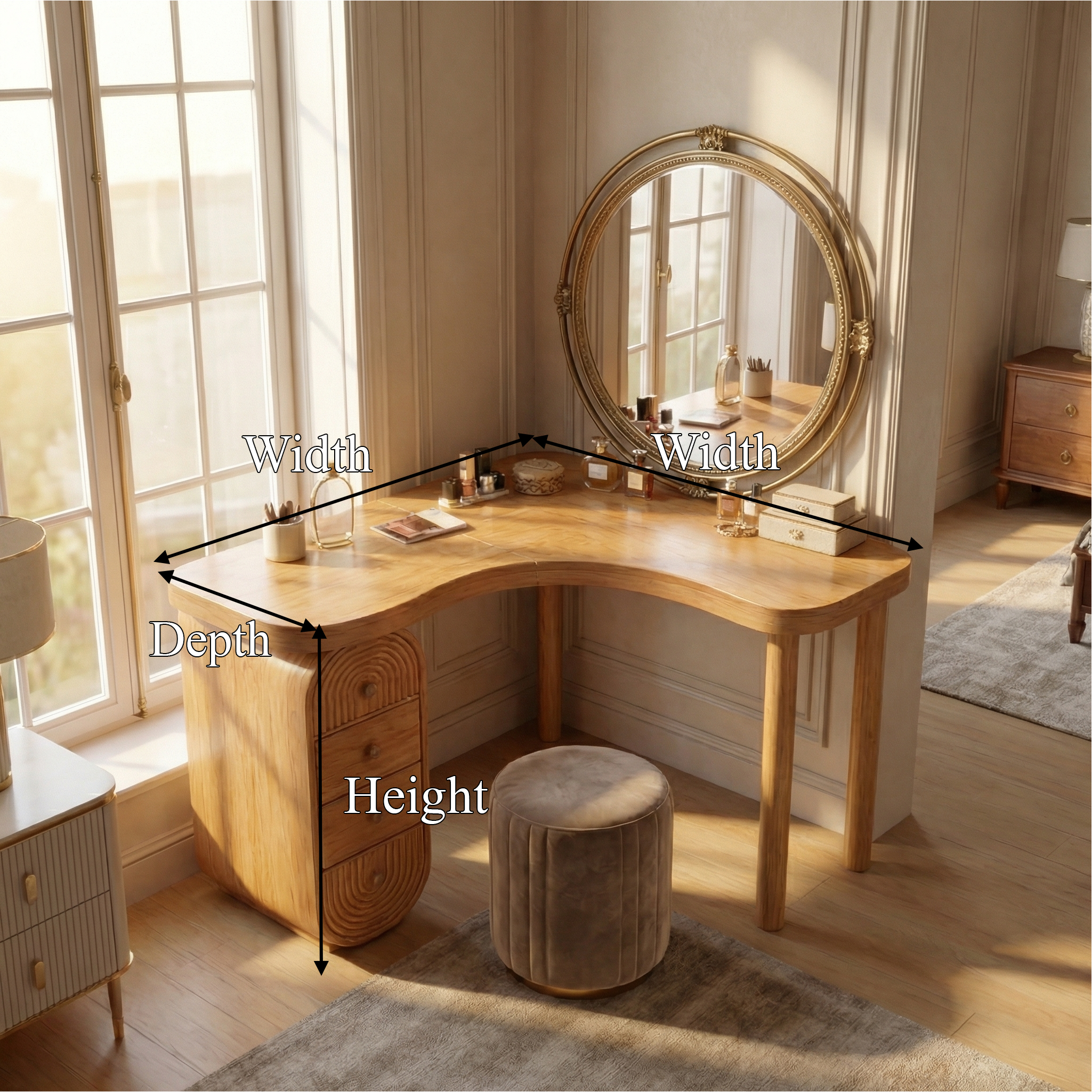 Organic Corner Dressing Table Functional Drawer Storage Bedroom And Dressing Room SINLSABDT067