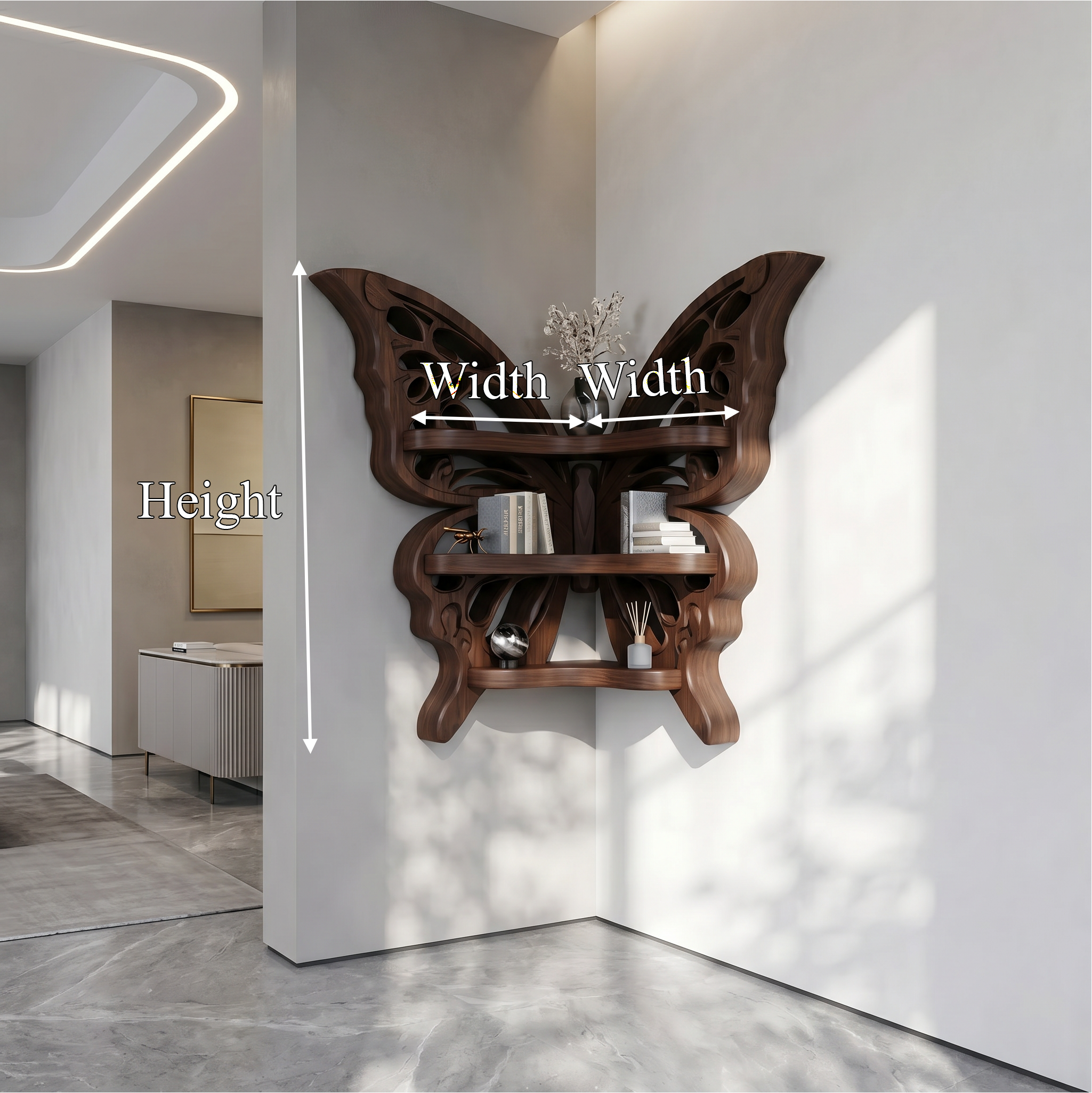 Sculptural Butterfly Floating Shelf With Handcrafted Solid Wood Design For Living Room SINLSAFL544