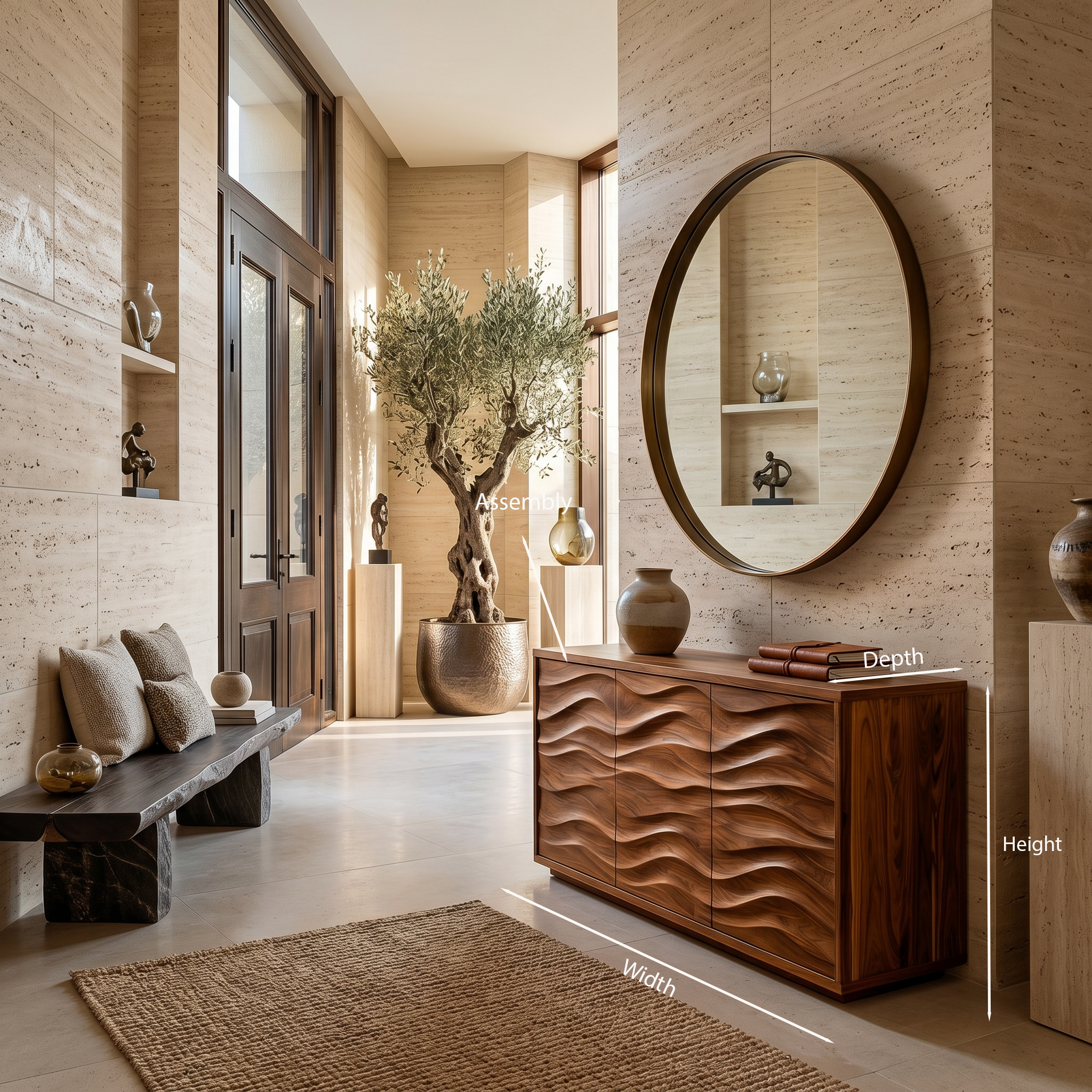 Modern Wood Sideboard With Wave Doors For Home Decor RTTHTTSD055