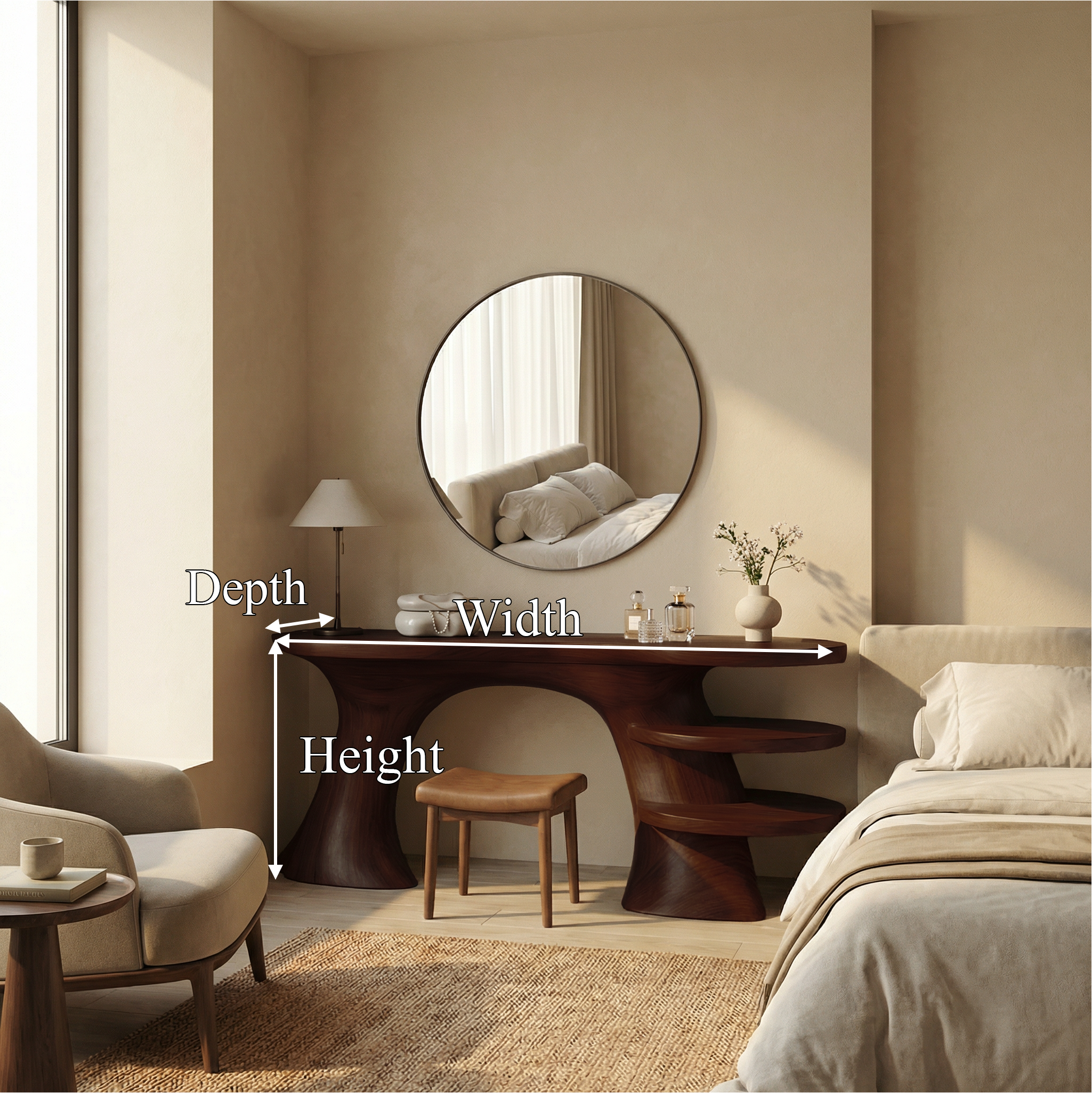 Sculptural Organic Dressing Table With Shelves For Bedroom Decor SINLSABDT068