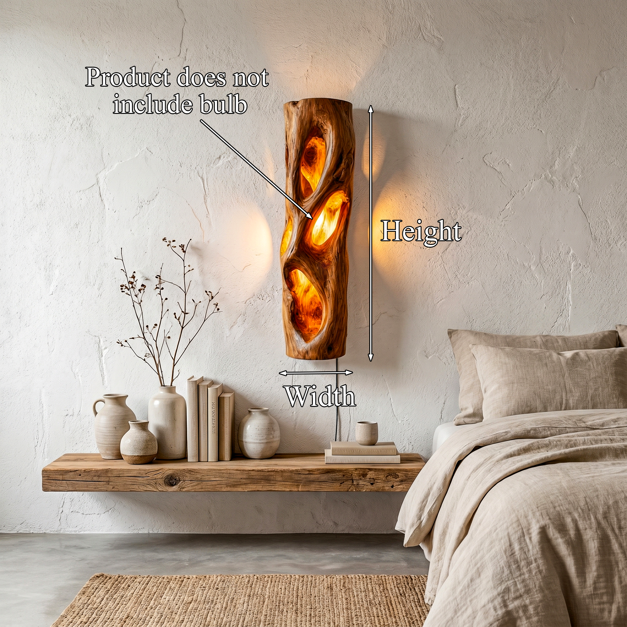 Sculptural Natural Wood Wall Sconce For Bedroom And Living Room SINLHAPL012