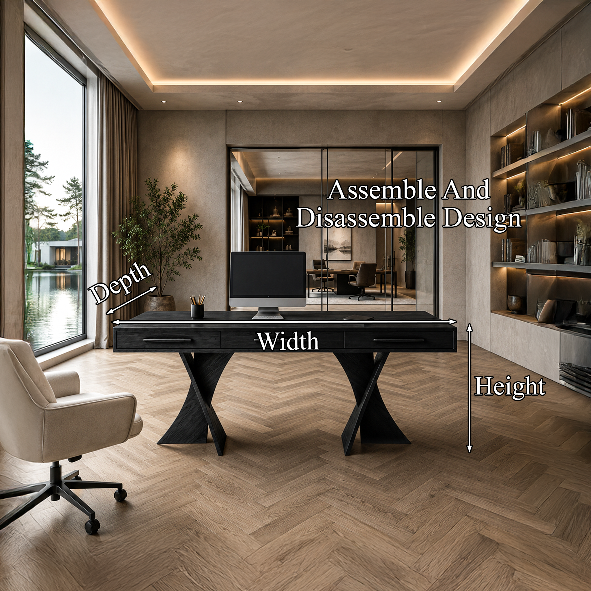 Minimalist X Frame Desk Solid Wood Computer Desk For Home Office SINLHADE163