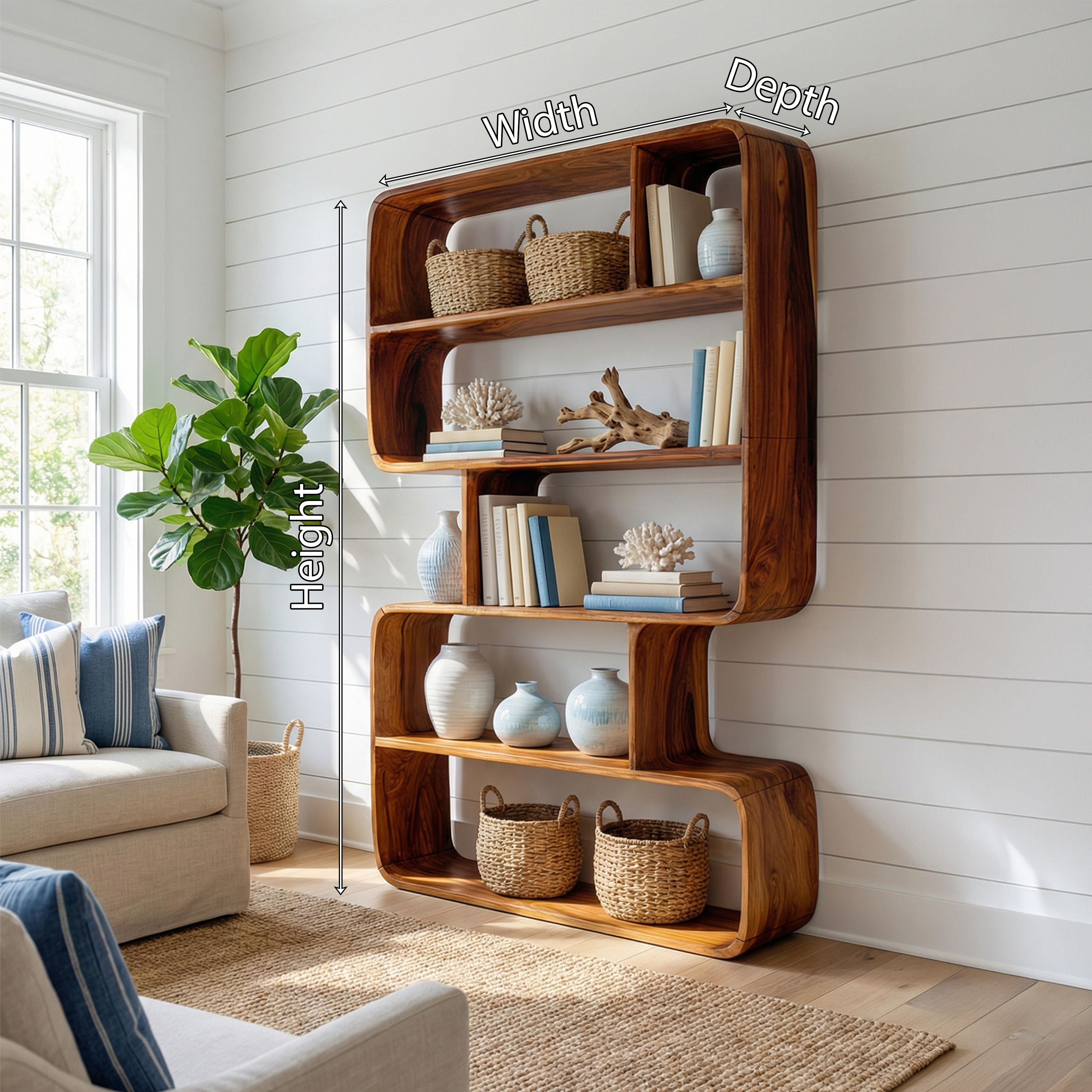 Japandi Sculptural Bookshelf Bathroom Storage Display SILDTTRBS016