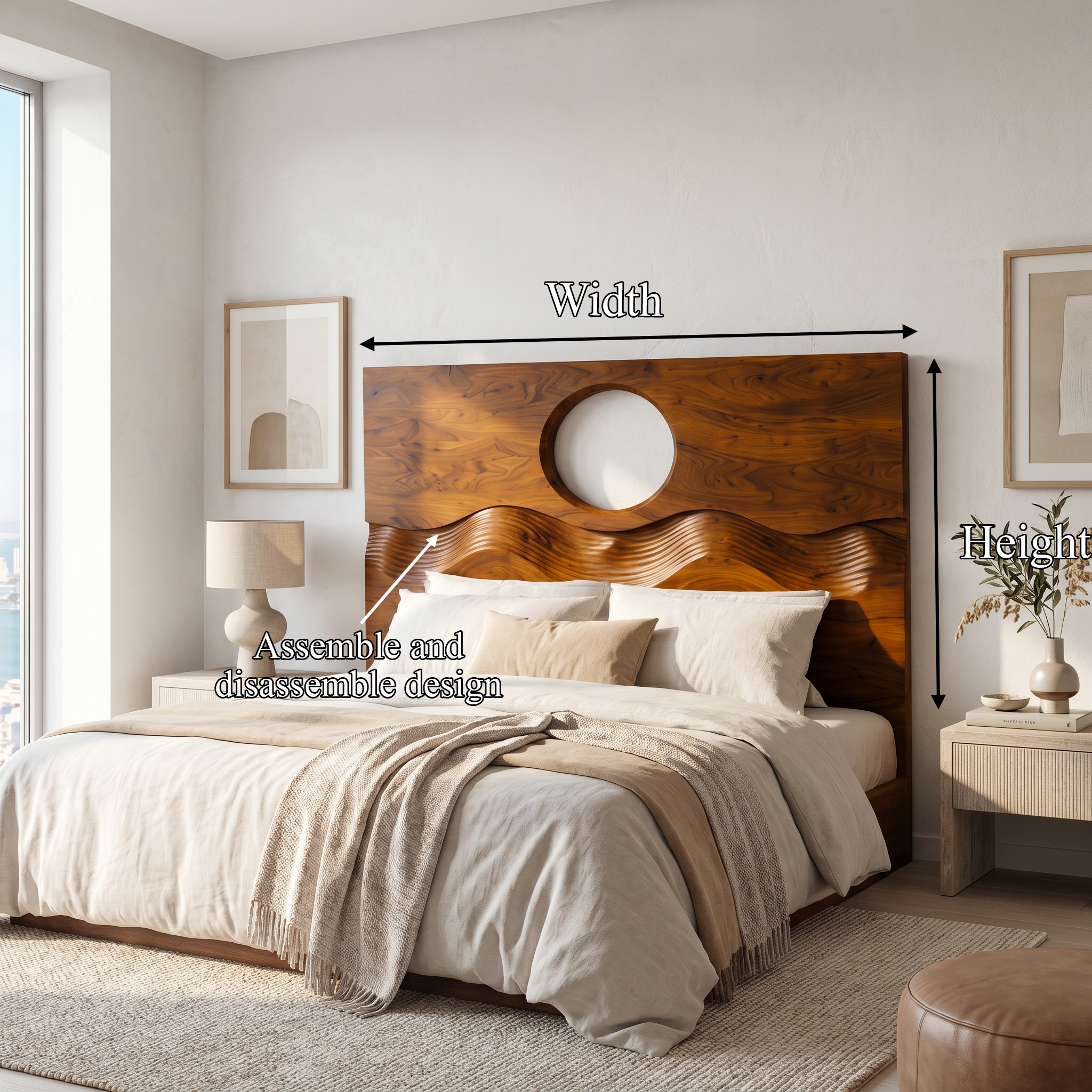 Organic Moon Cutout Headboard Wooden Bed Headboard For Bedroom SINLSAHB043