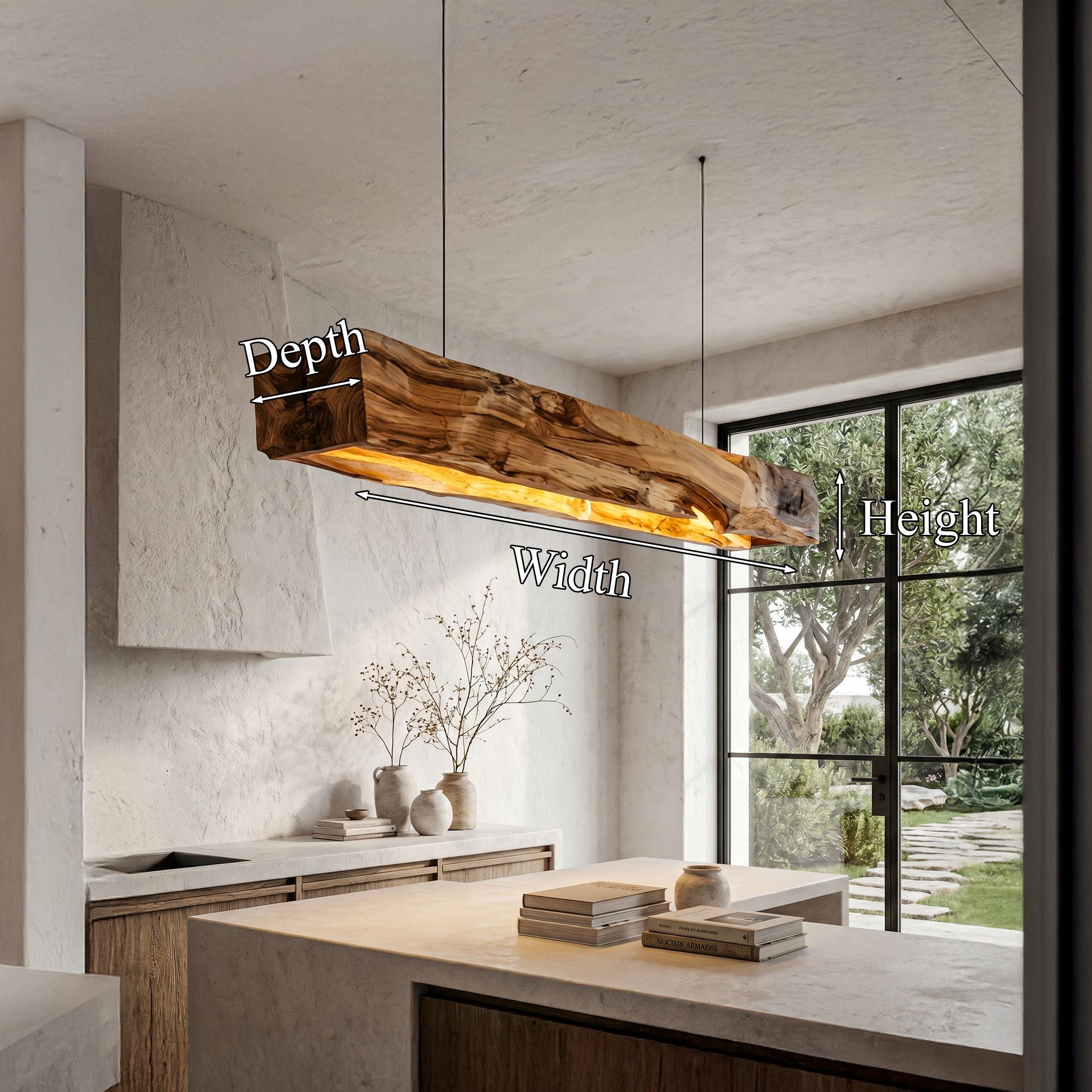Organic Modern Pendant Light With Sculptural Wood Beam For Living Room And Kitchen SINLHAPL013