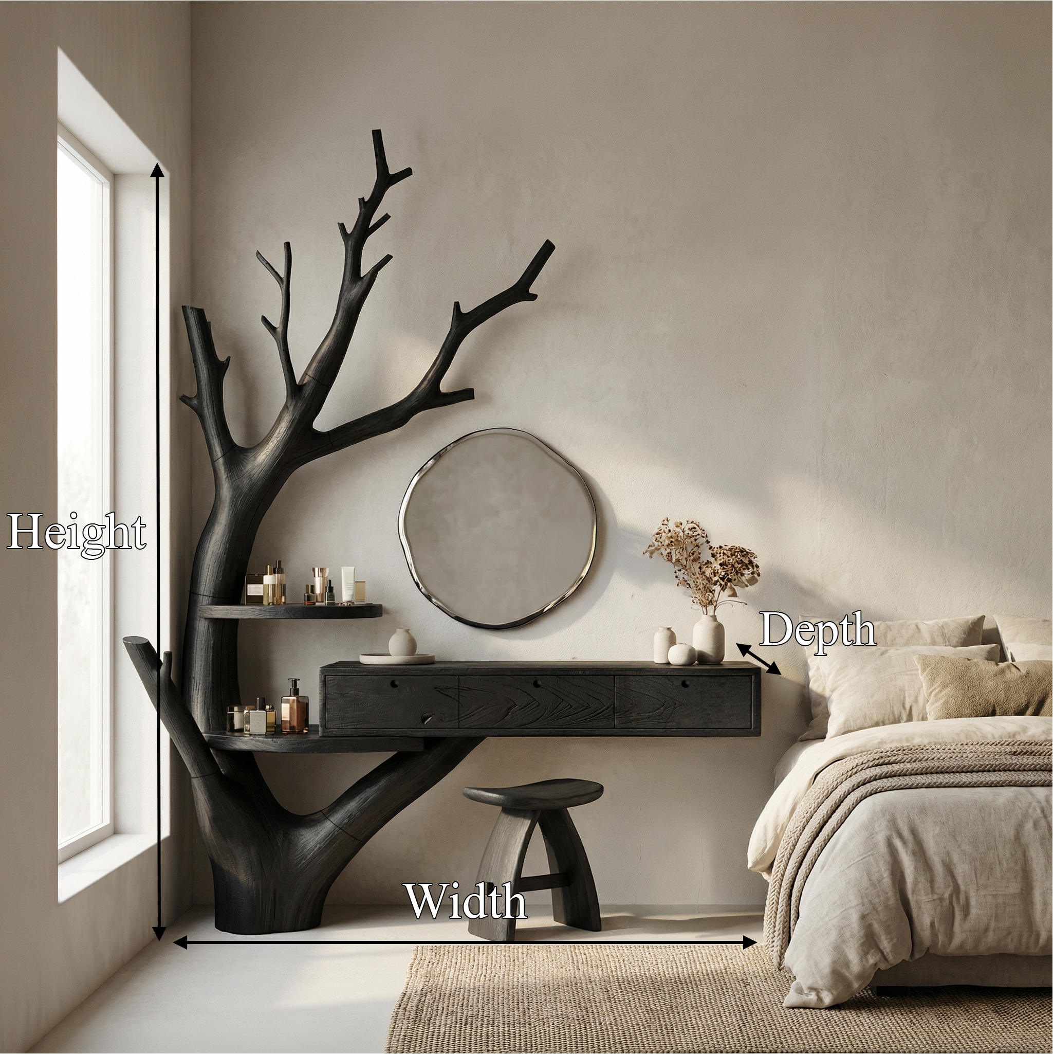 Minimalist Tree Base Floating Dressing Table With Storage Drawers Makeup Vanity Desk For Bedroom SINLSABDT070