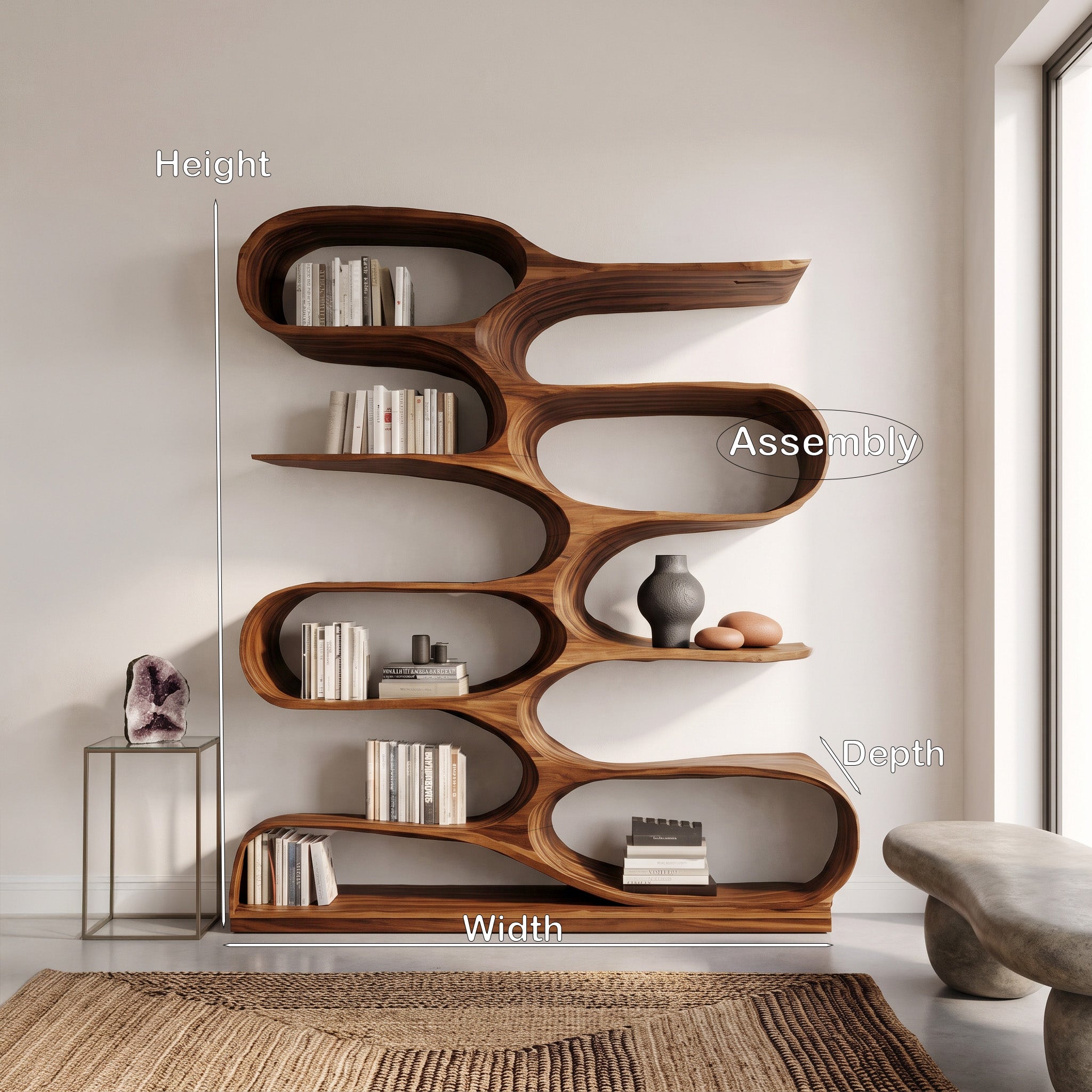 Organic Bookshelf For Living Room Or Home Decor SITHHNBS056