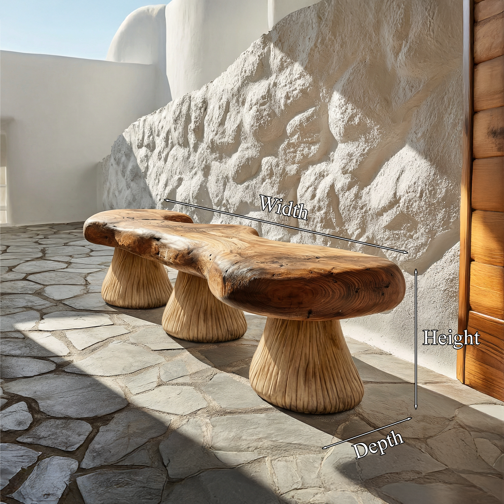 Natural Mushroom Bench Solid Wood Rustic Sculptural Design Entryway Or Garden Space SINLHARS091