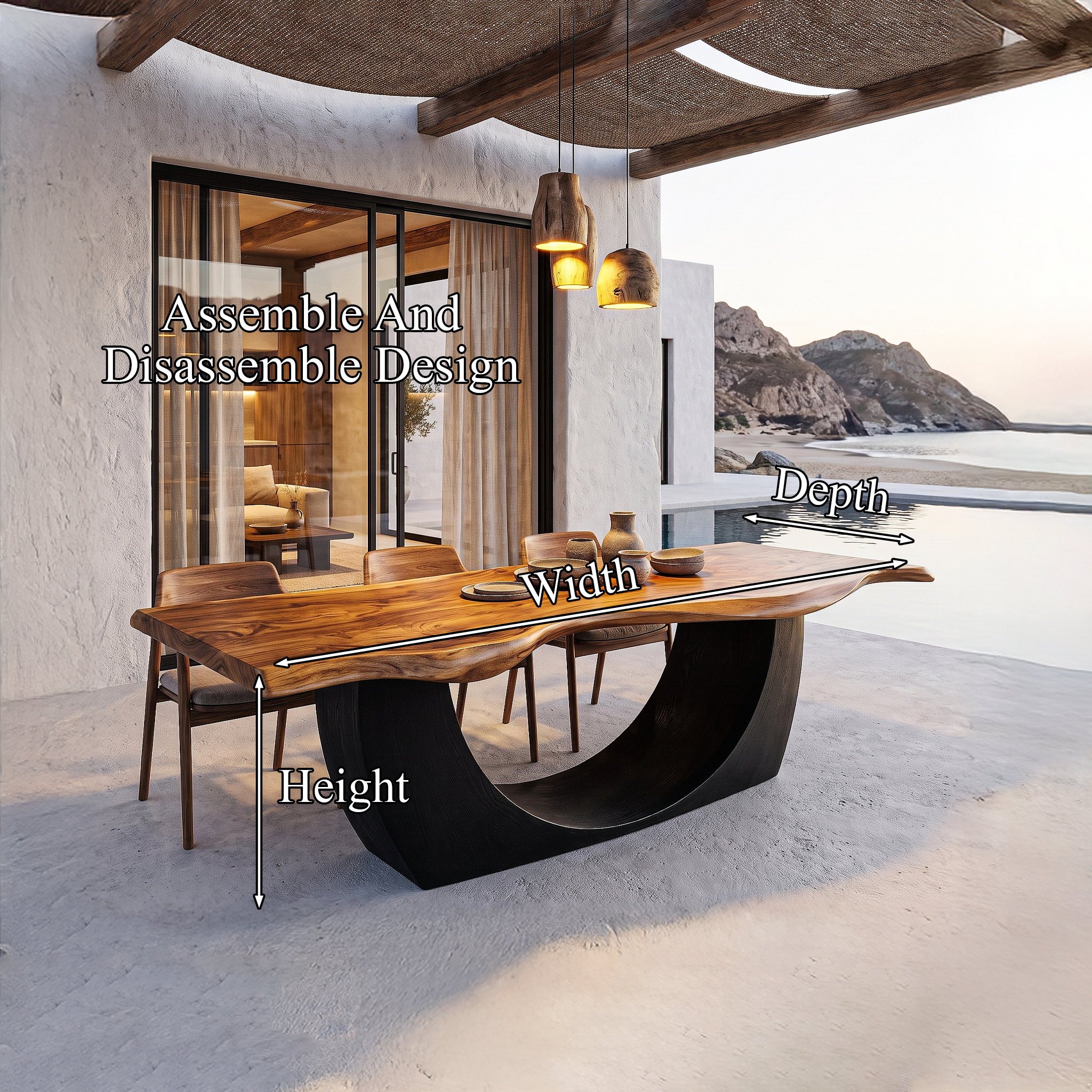 Modern Sculptural Dining Table Live Edge Wood Table For Dining Room SINLHADN205