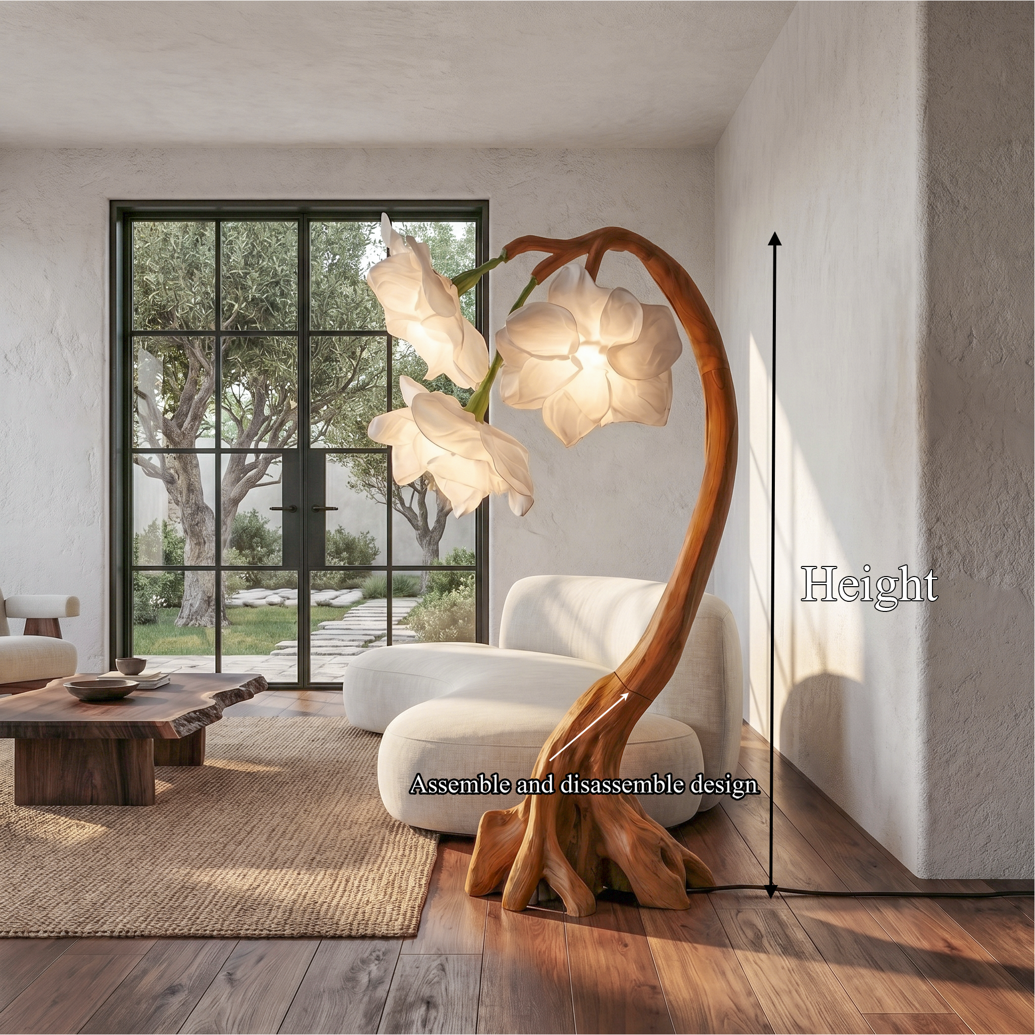 Rustic Botanical Floor Lamp With Flower Petal Shade For Living Room And Bedroom SINLSAFLP078