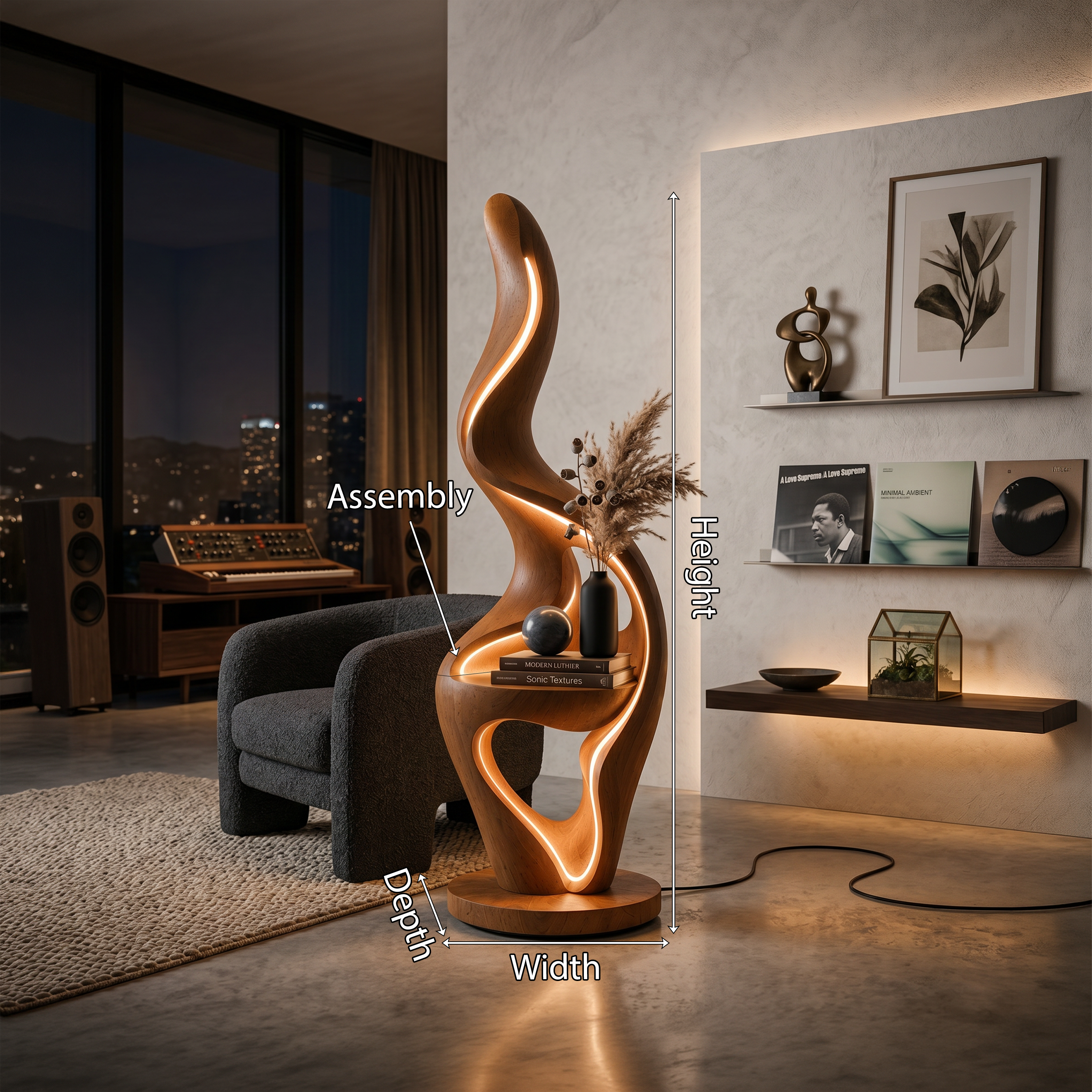Minimalist Curved Lamp With Table For Bedroom SILDTTNLAM024