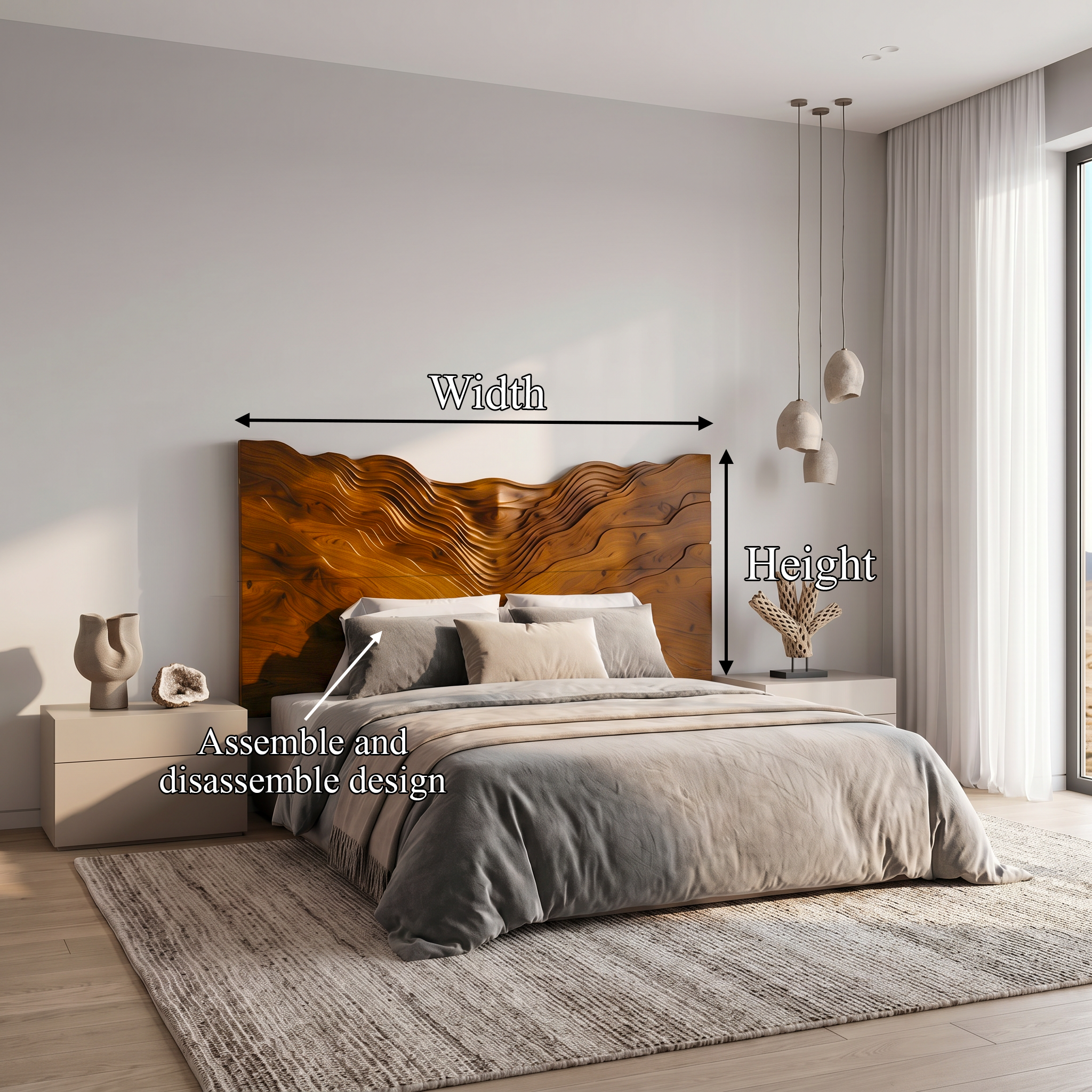 Contemporary Mountain Range Headboard Wooden Bed Headboard For Bedroom SINLSAHB046
