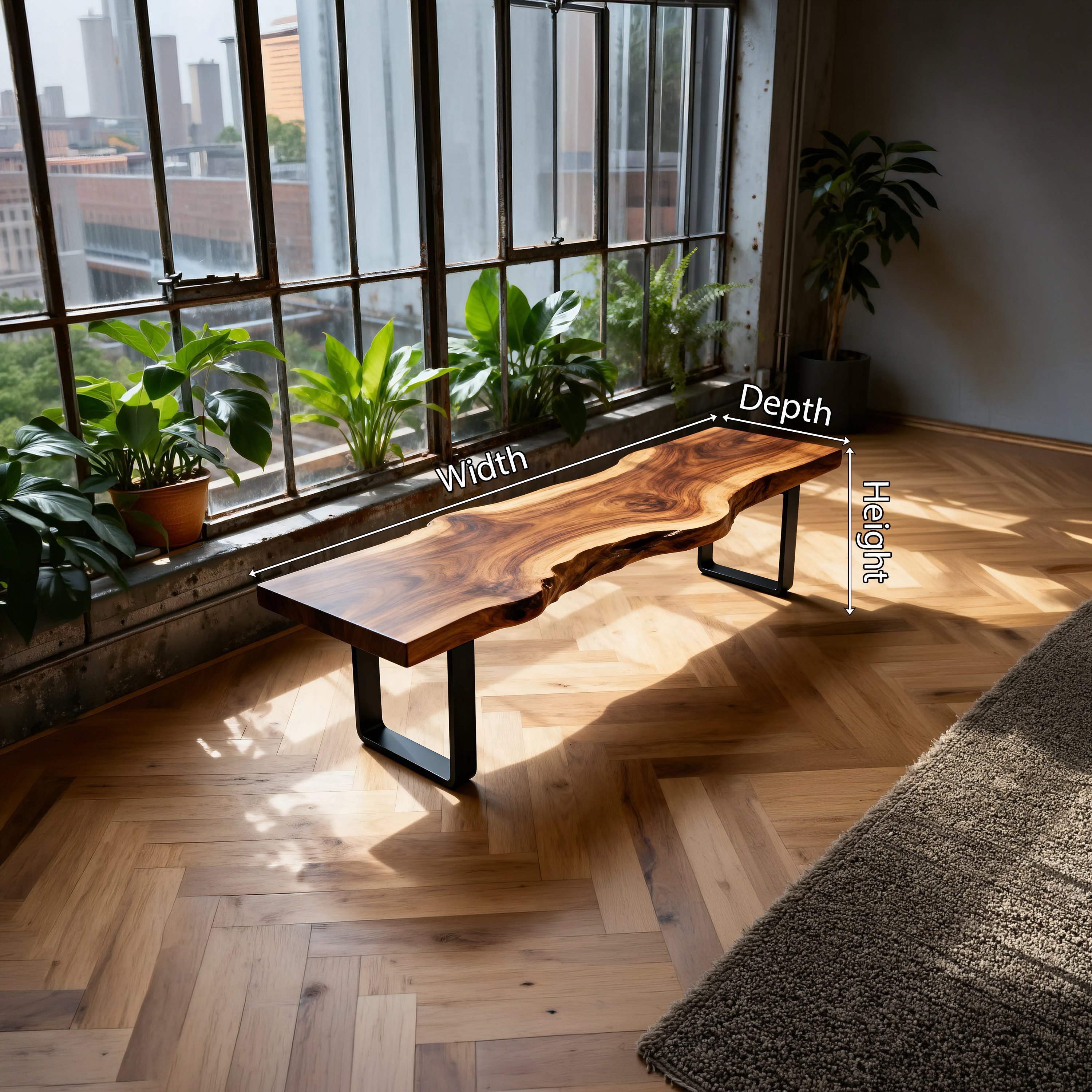 Contemporary Live Edge Long Bench For Sunroom Interior Area SILDTTNBEN017