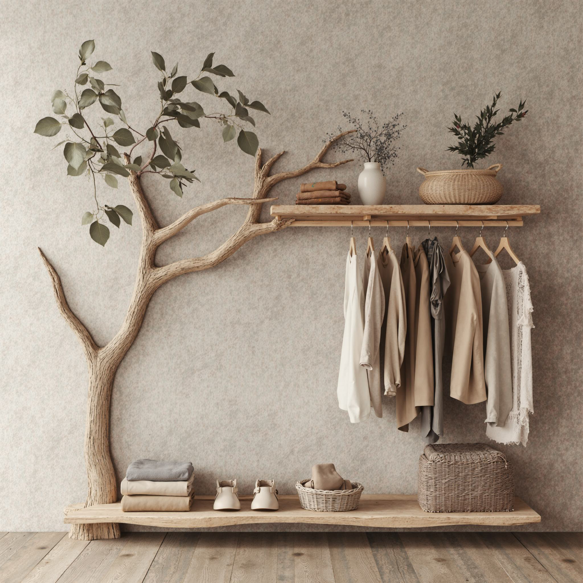 Solid Wood Coat Hanger Stand Coat Rack With Shelf Decorative Hooks SINLTB099