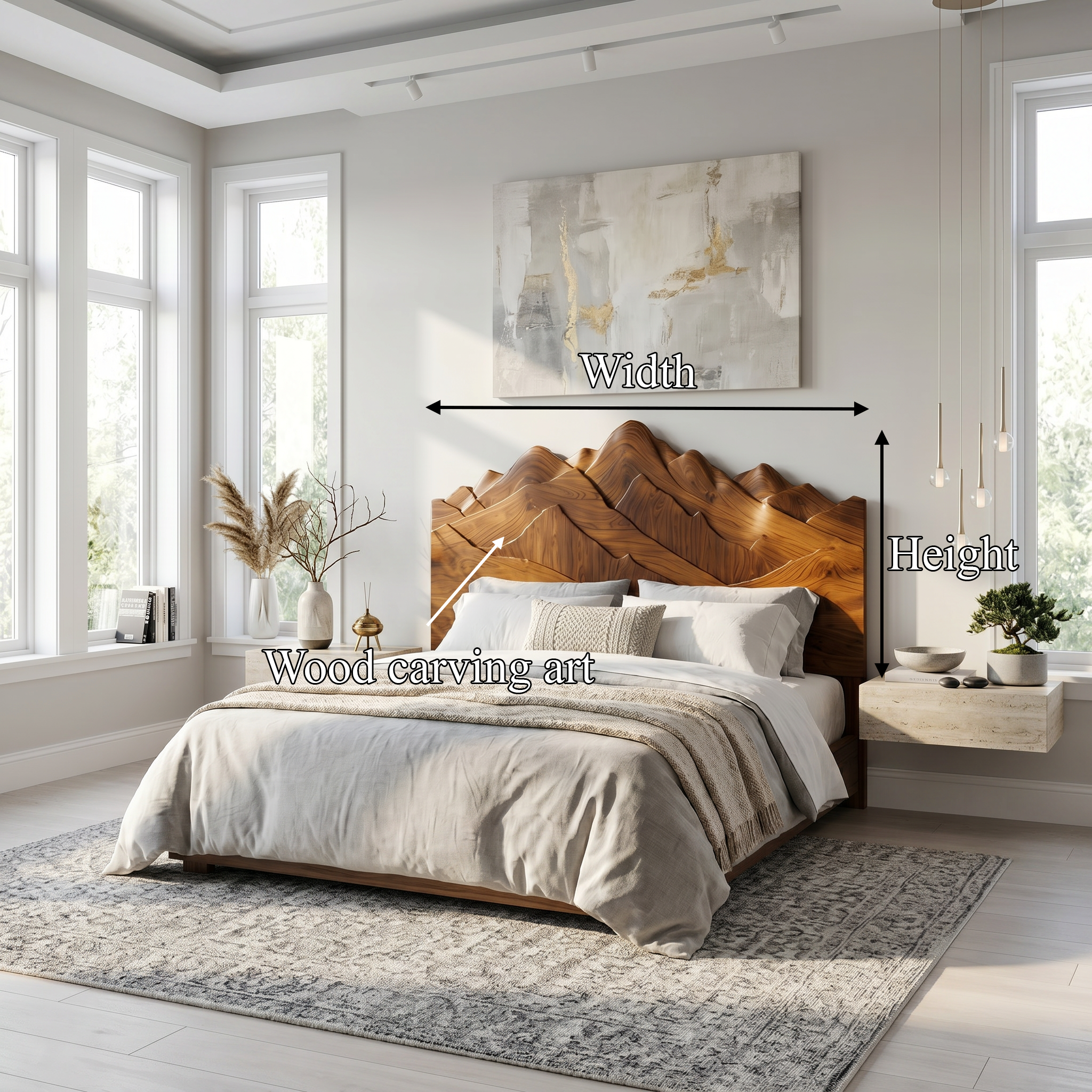 Rustic Mountain Headboard Wooden Bed Headboard For Bedroom SINLSAHB048