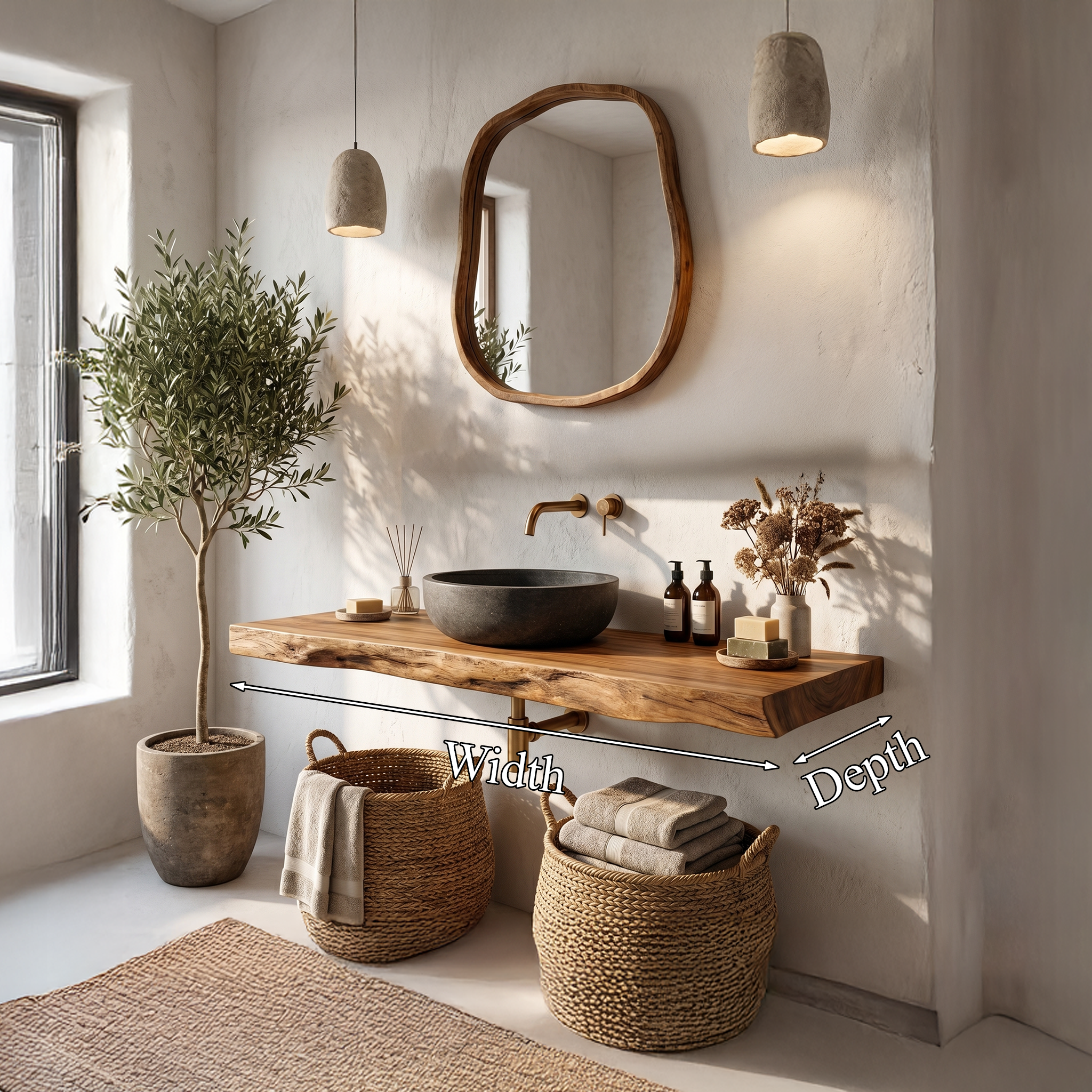 Rustic Organic Bathroom Vanity With Natural Wood Design For Bathroom SINLHABRV307