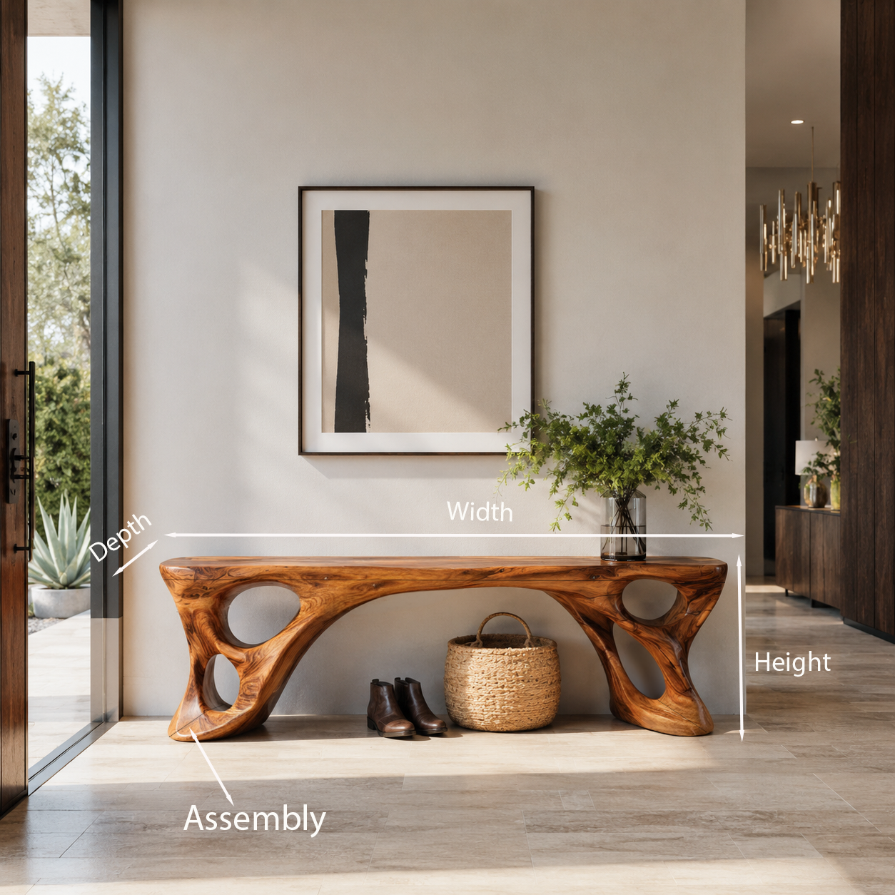 Sculptural Bench With Carved Design For Entryway SITHTTCHR049