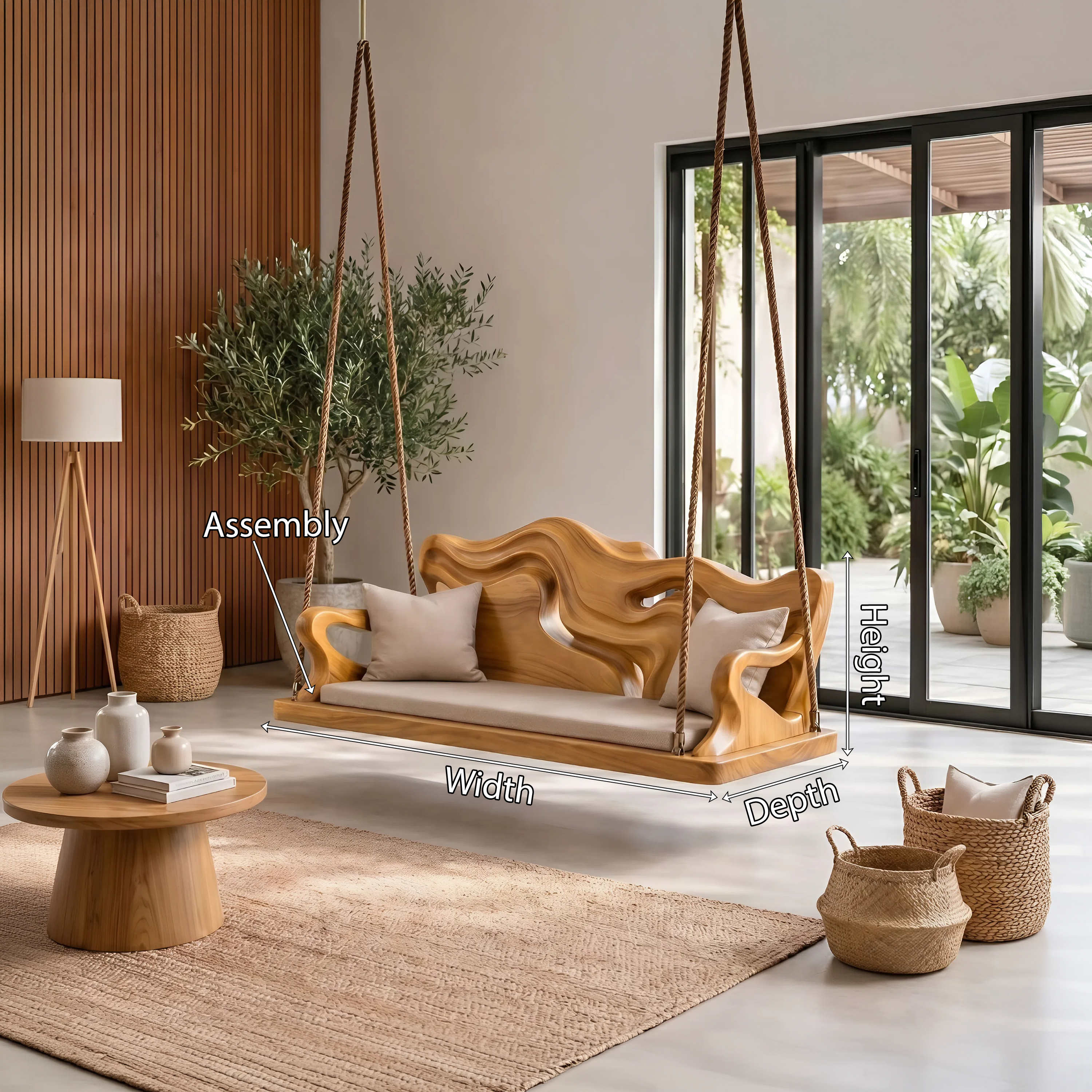 Modern Carved Crest Indoor Swing Open Living Interior SILDTTNSWI005