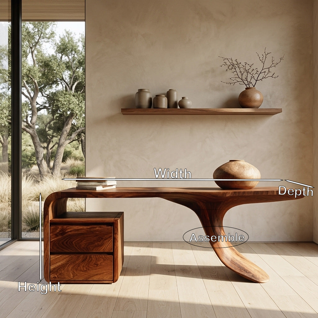 Modern Wooden Desk With Unique Curved Base For Workspace RTTHHNDE111