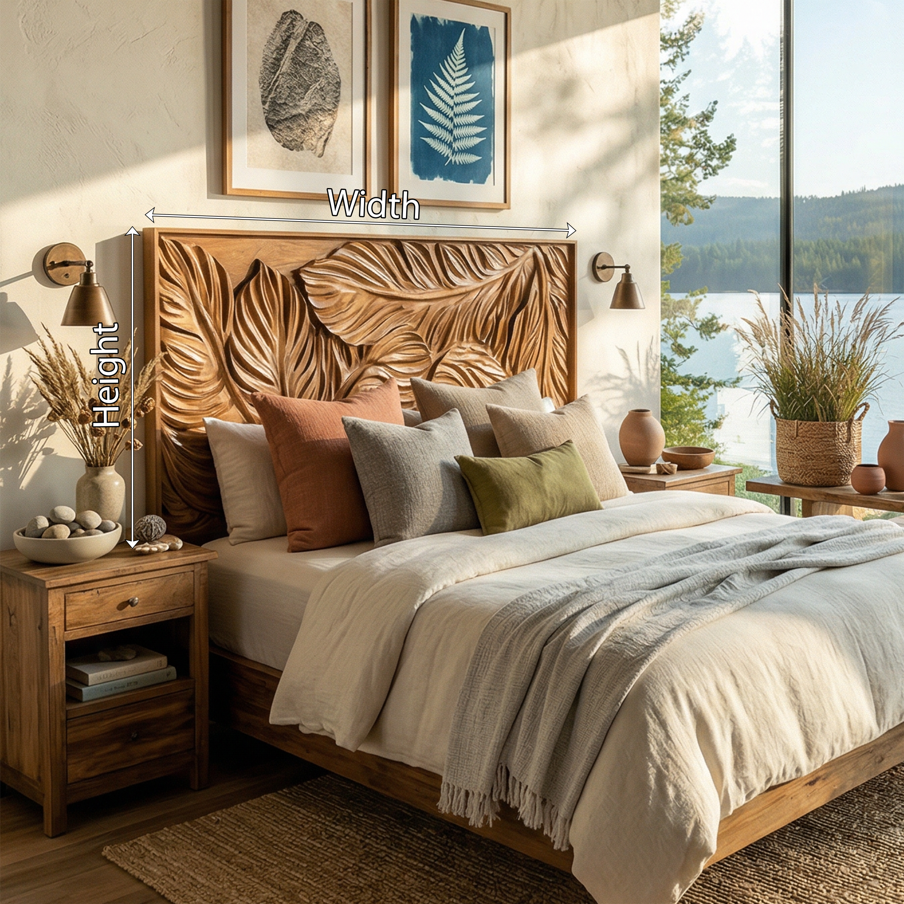 Coastal Botanical Wood Headboard For Organic Bedroom Decor SILDTTRHB007