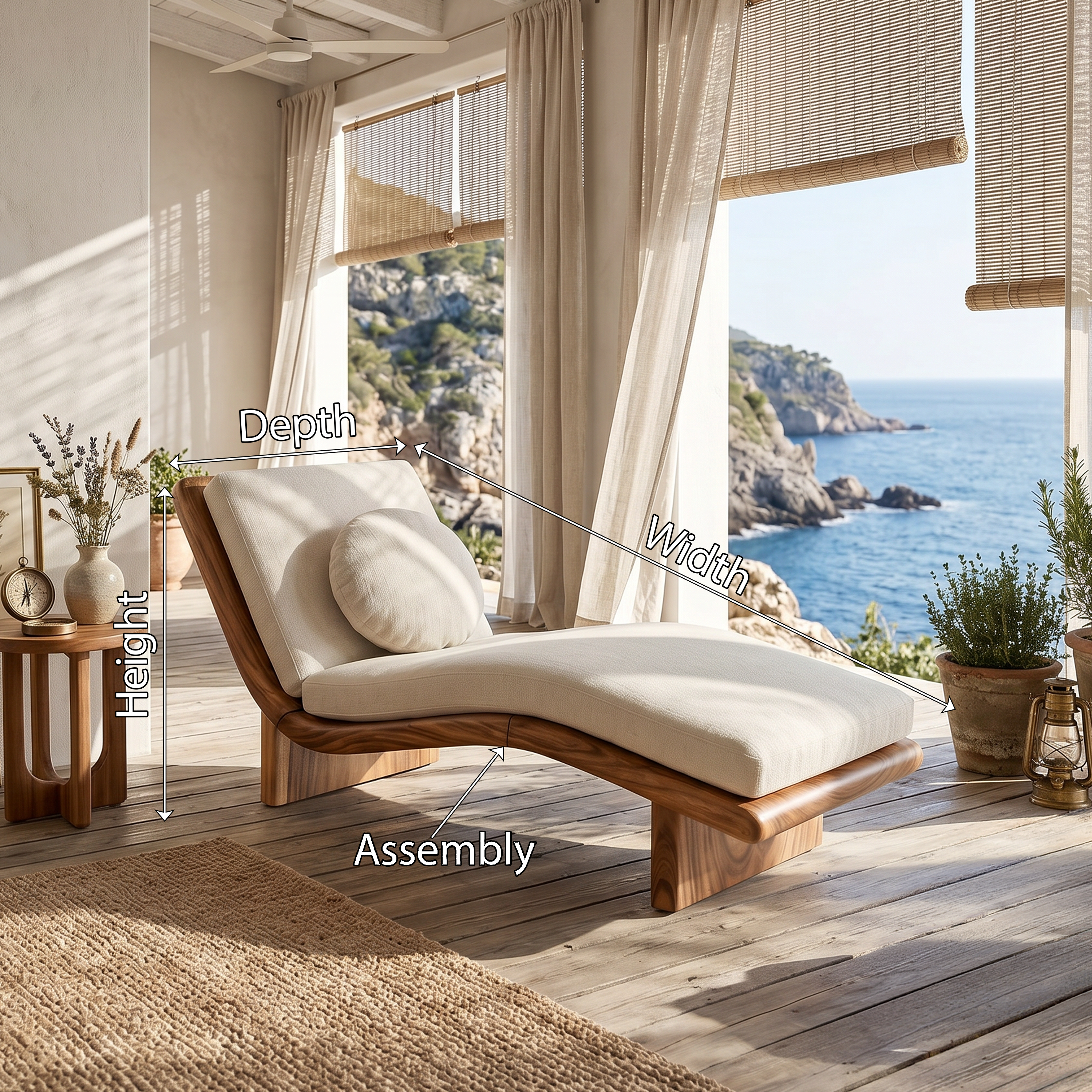 Minimalist Walnut Chaise Lounge Serene Coastal Retreat Living Space SILDTTRDB005