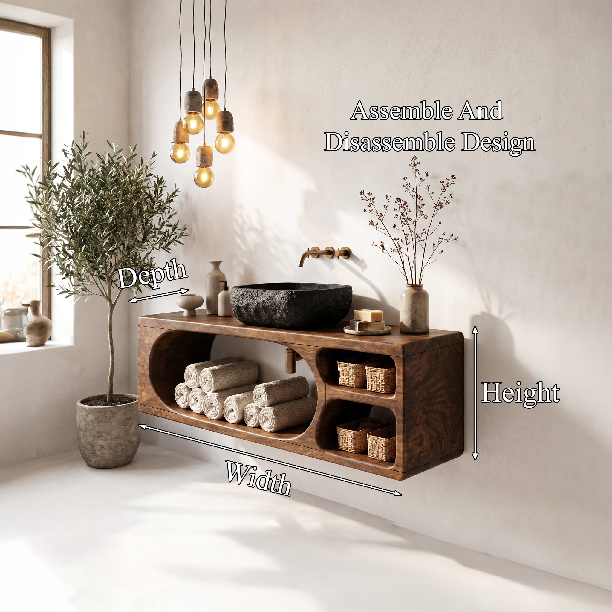 Organic Bathroom Vanity With Built In Storage Shelves For Bathroom SINLHABRV309