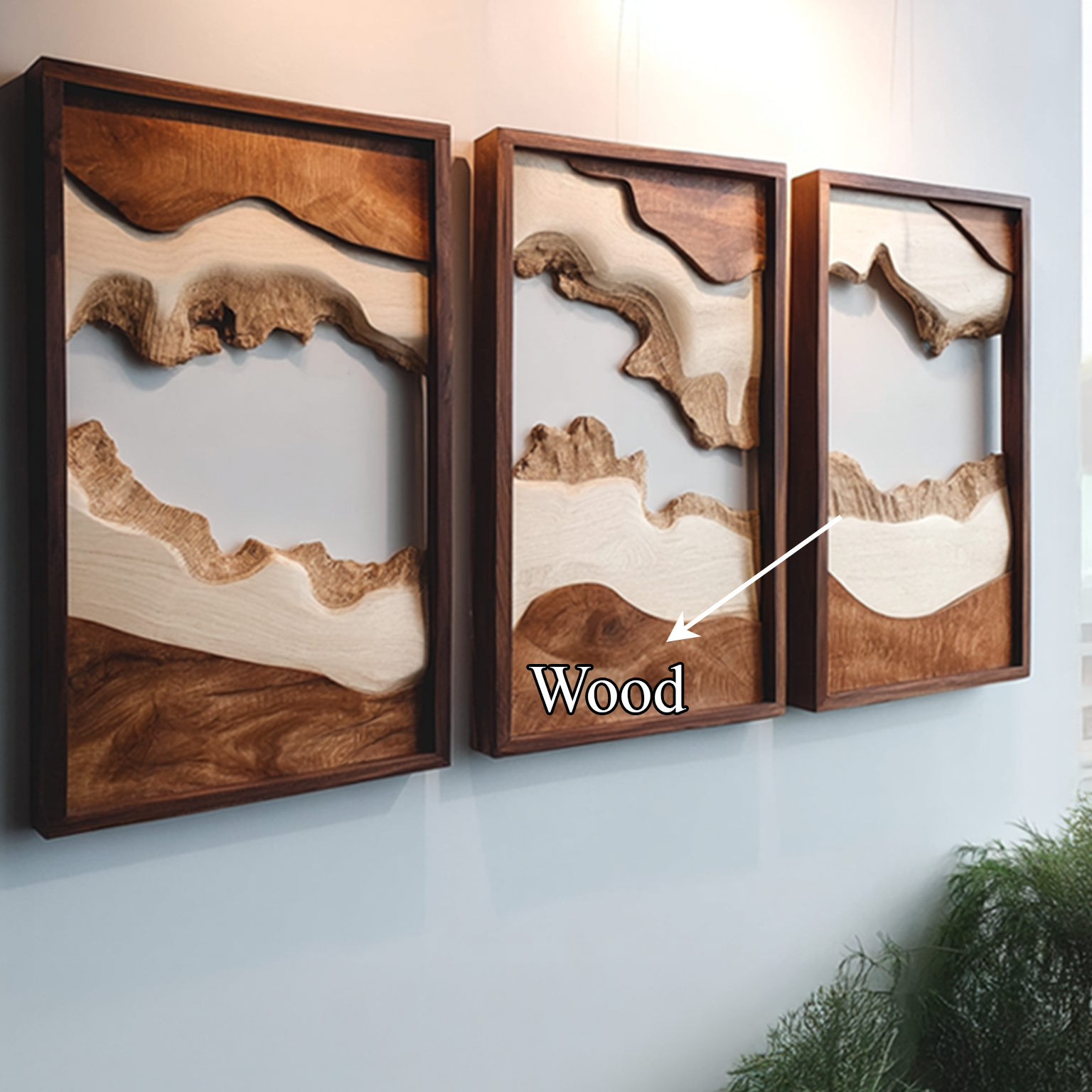 Handcarved Set Wooden Wall Panels Abstract Nature Art Interiors SINLSAWD001