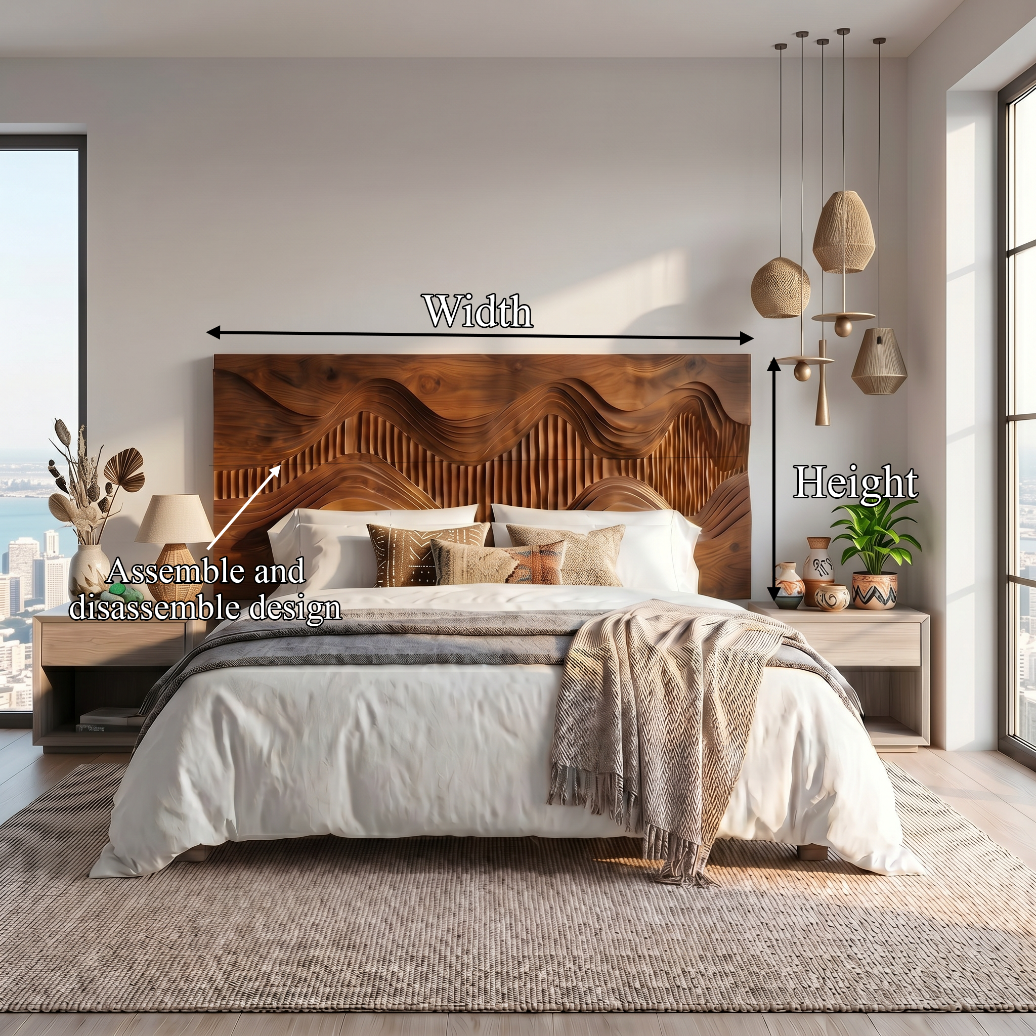 Rustic Mountain Landscape Headboard Wooden Bed Headboard For Bedroom SINLSAHB053