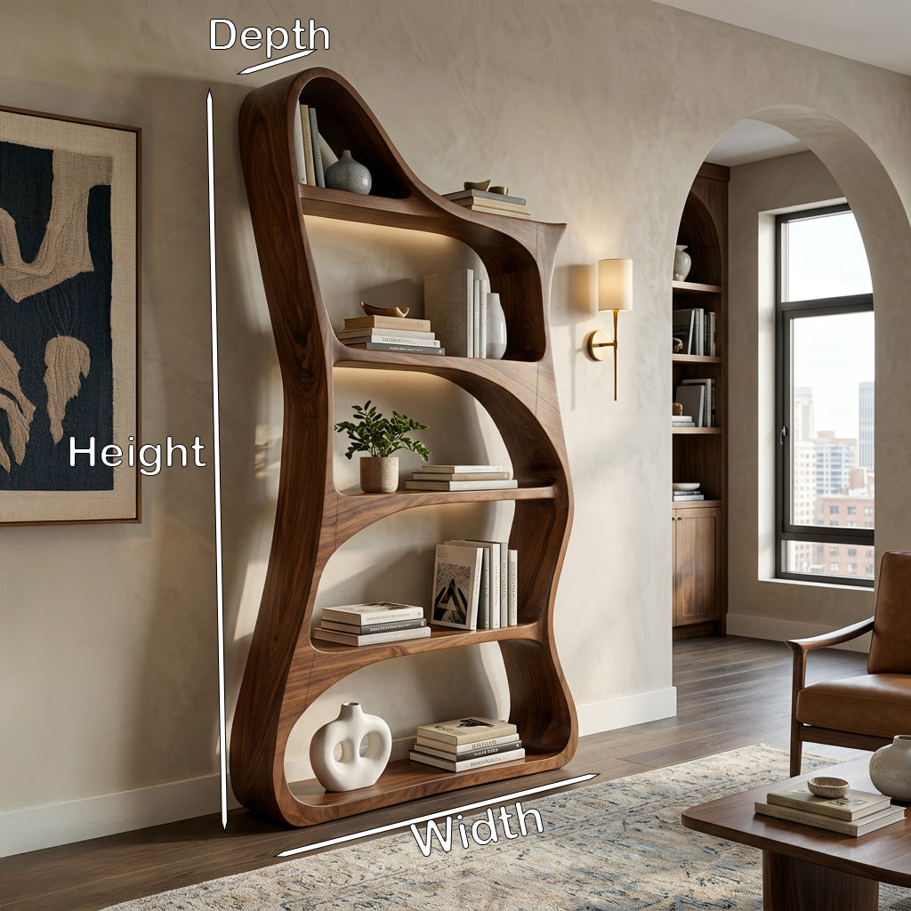 Modern Sculptural Natural Wood Bookshelf For Living Room RTTHHNBS162