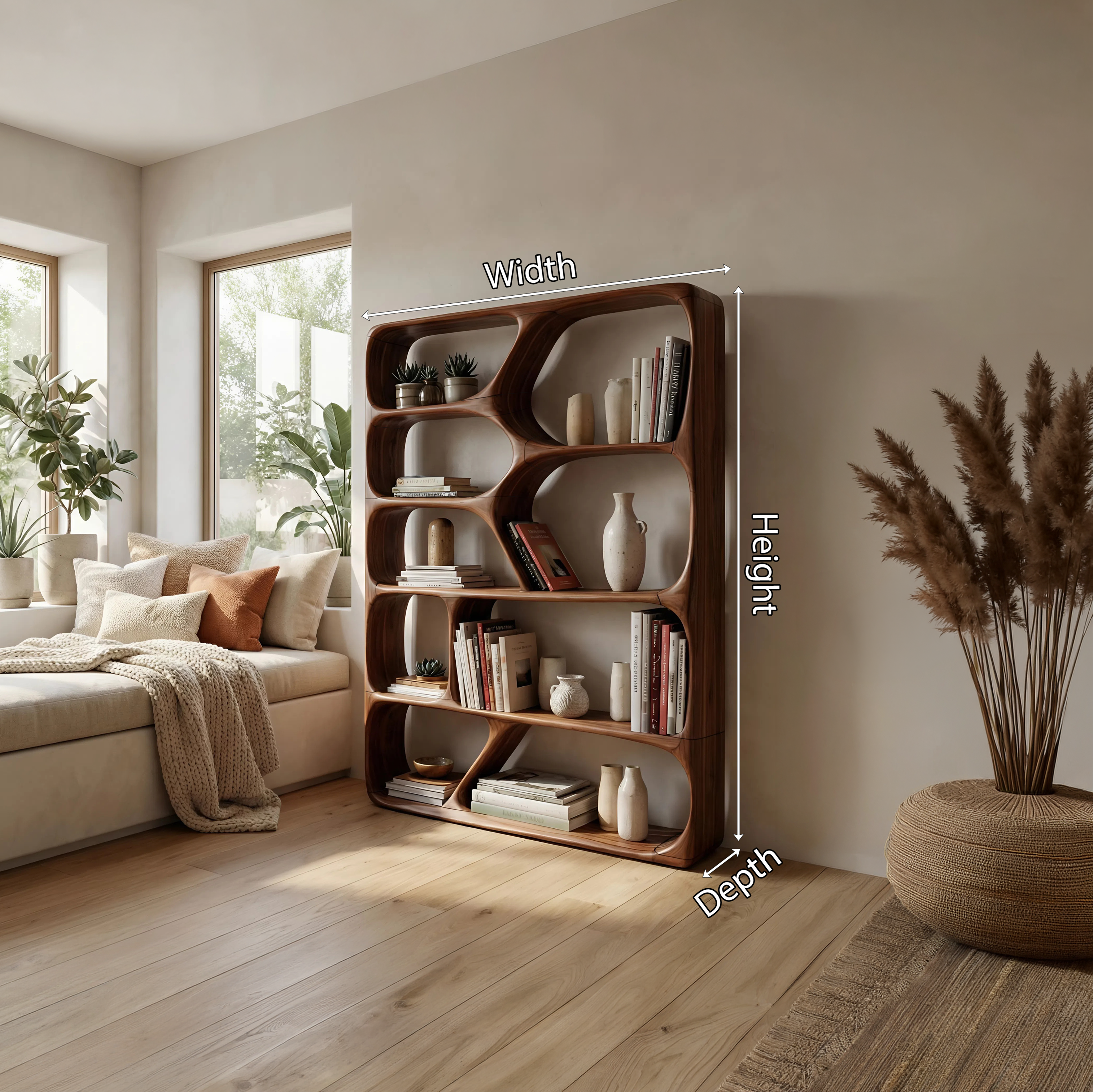 Mid Century Handcrafted Bookcase Storage Organizer For Living Room SILDTTNBS002