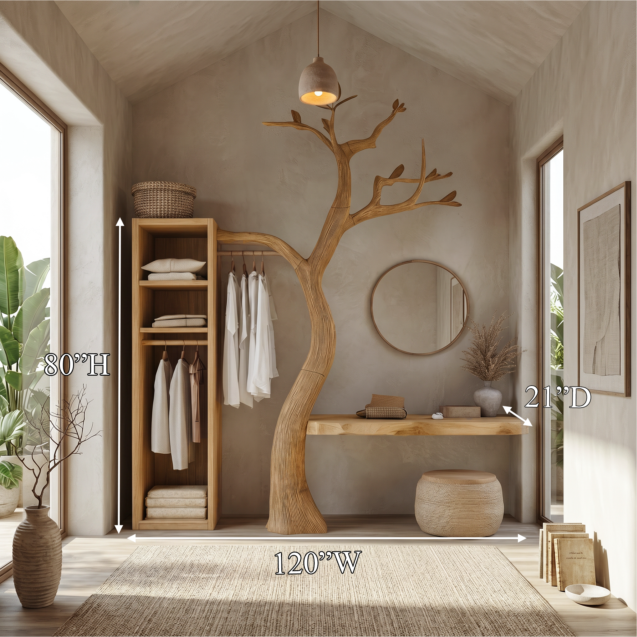 Natural Wardrobe Tree Coat Rack Bedroom And Walk In Closet SINLSATCR109