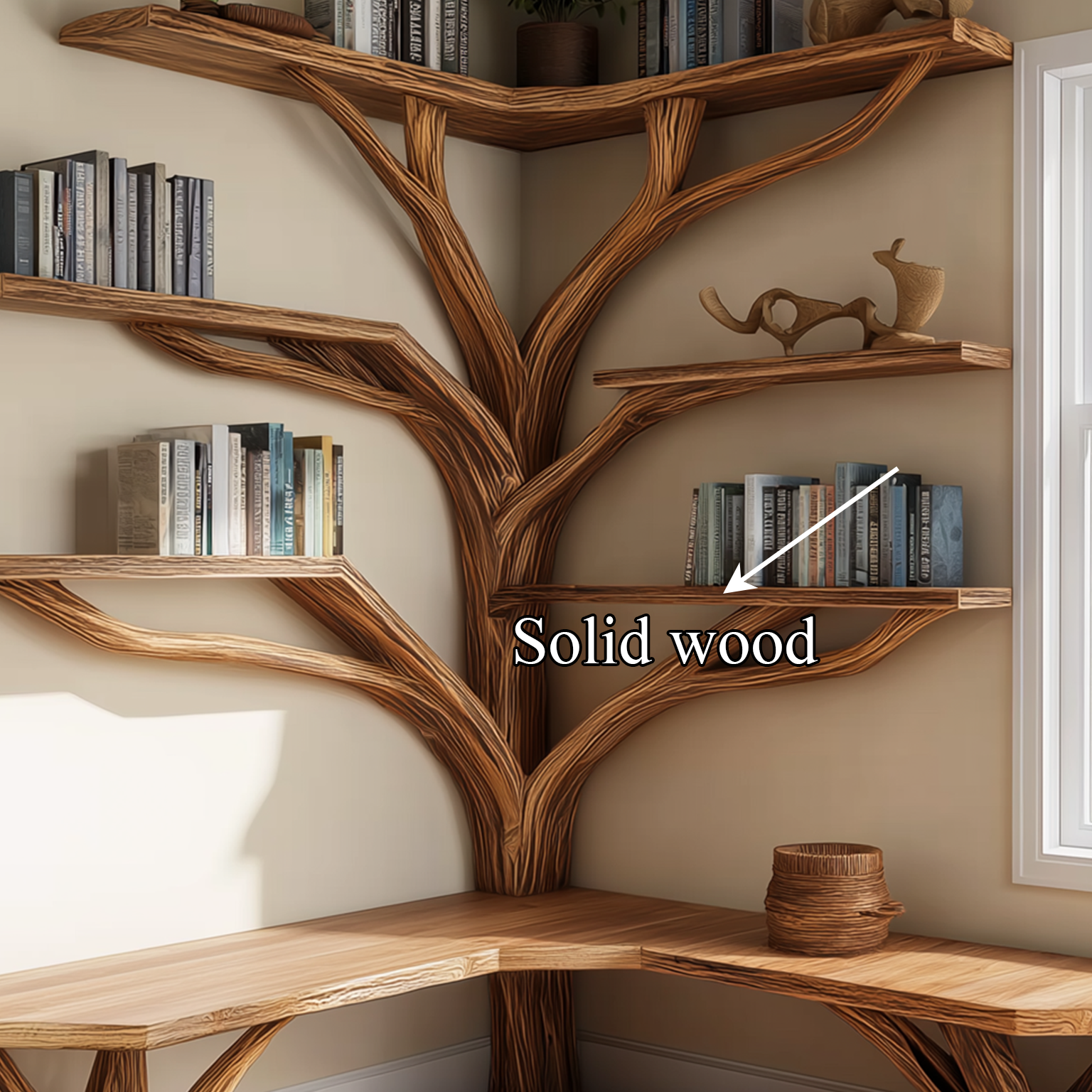 Rustic Corner Tree Shelf Reading Nook SINLSATB228