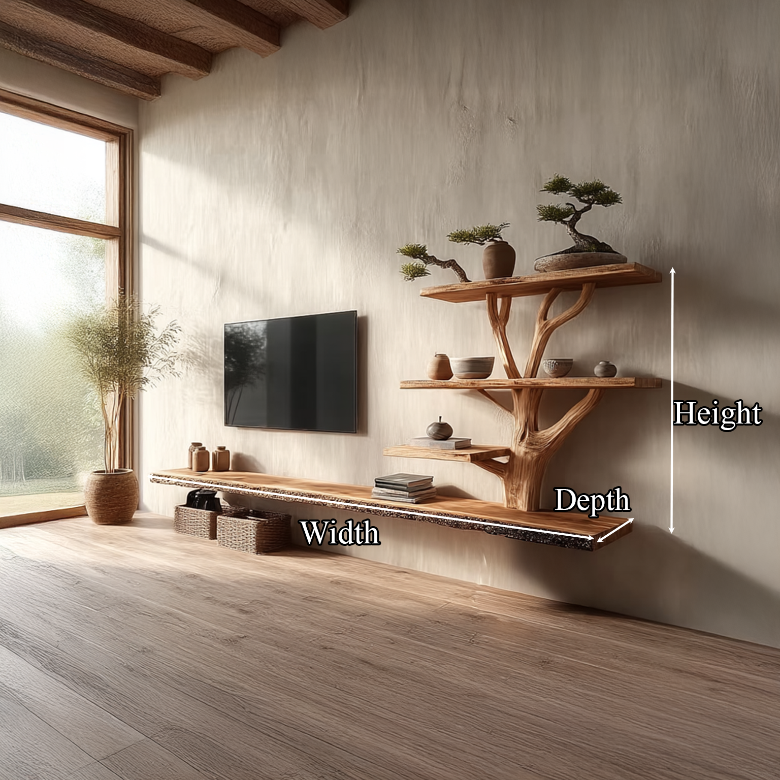 Custom Shelf TV Solid Wood Tree Wall Art Decor Home Gift SINLSATB236