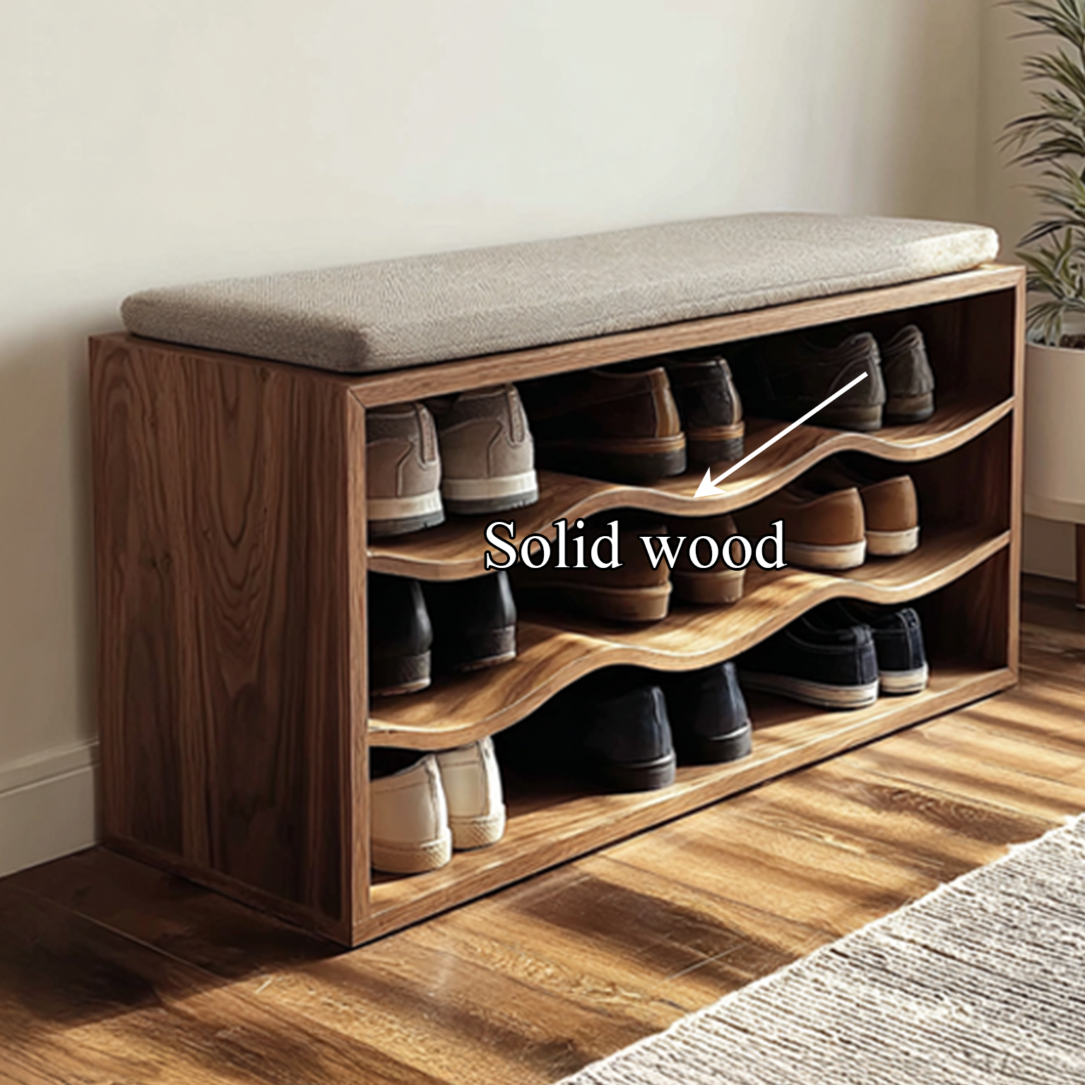 Midcentury Shoe Organizer Bench Entryway SINLSASB036