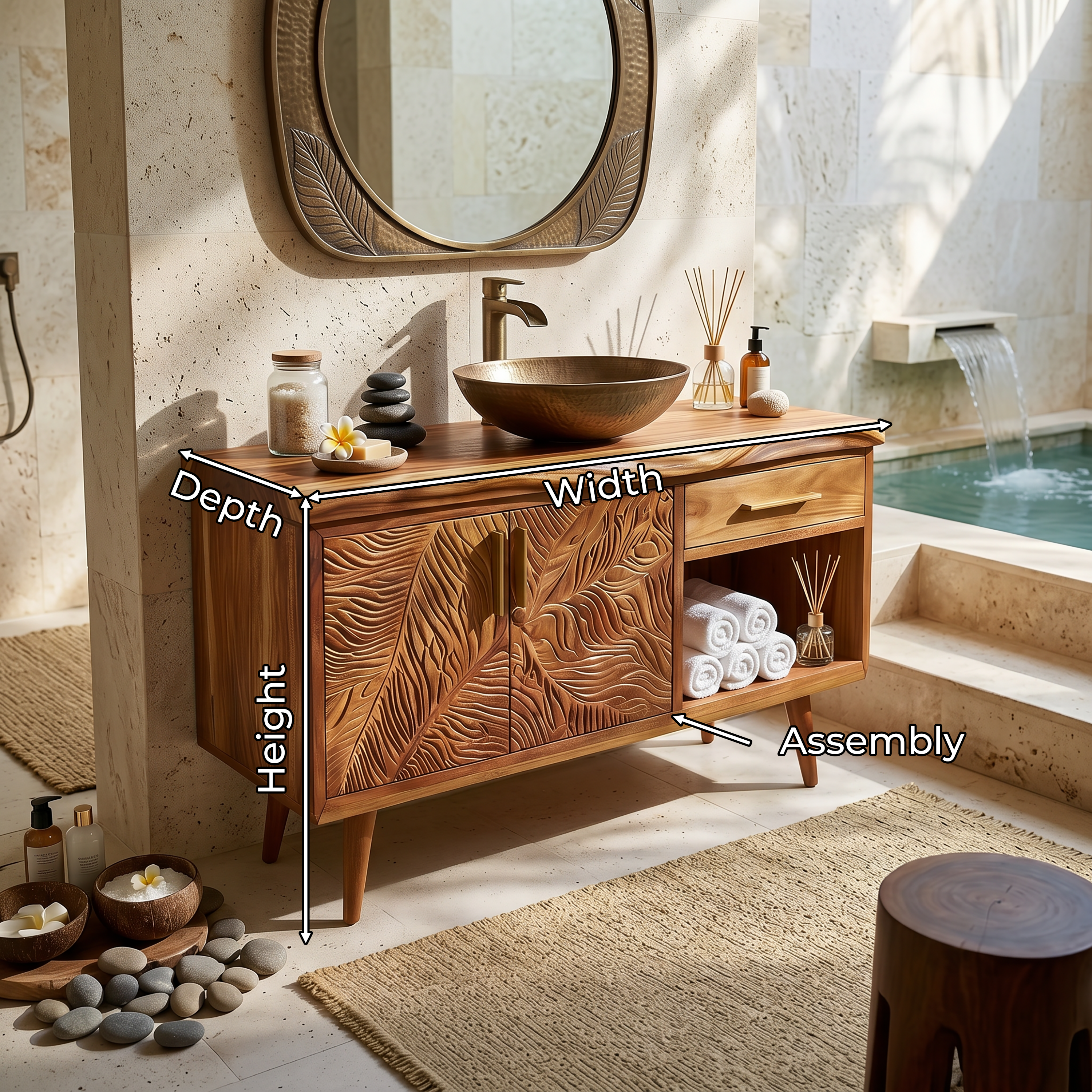 Luxury Wooden Vanity Cabinet With Leaf Carving Spa Bathroom SILDTTRBRV144