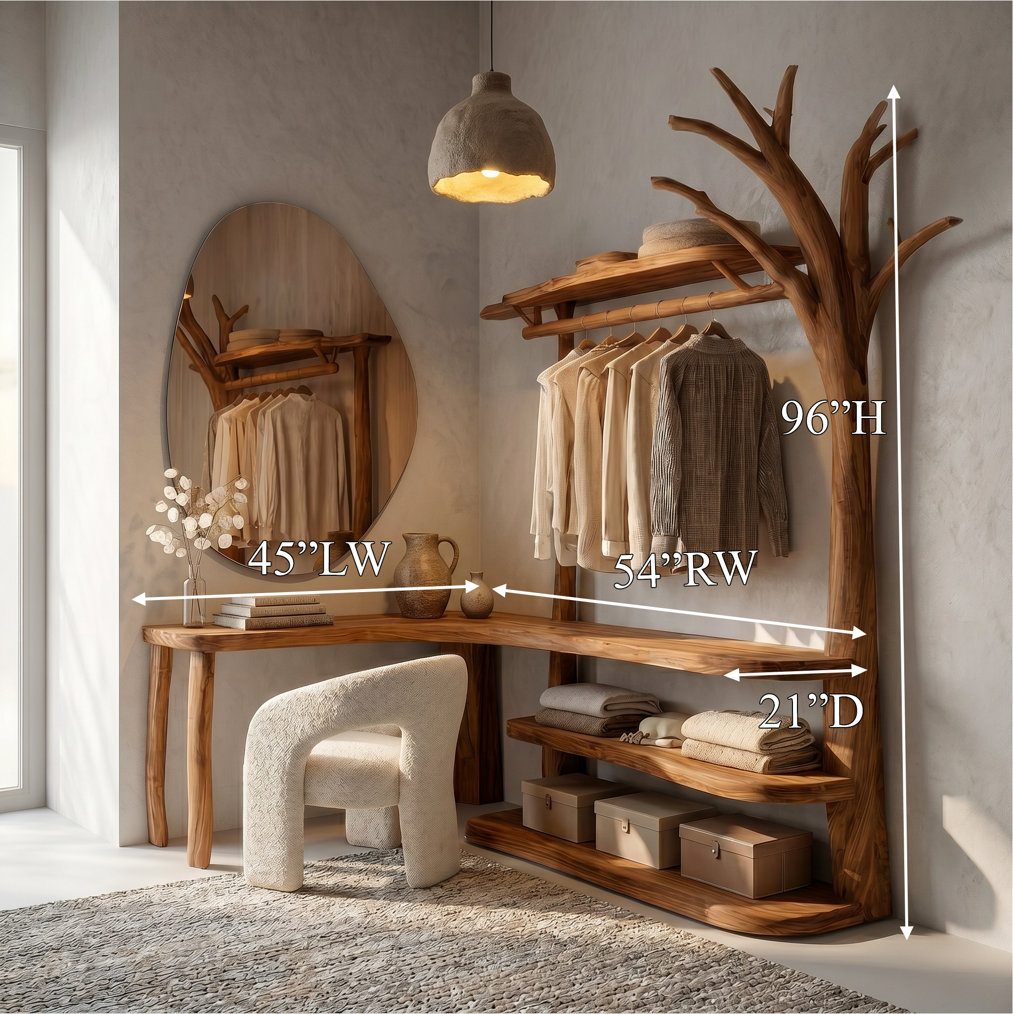 Natural Tree Coat Rack Corner Makeup Vanity Bedroom And Dressing Room SINLSATCR112