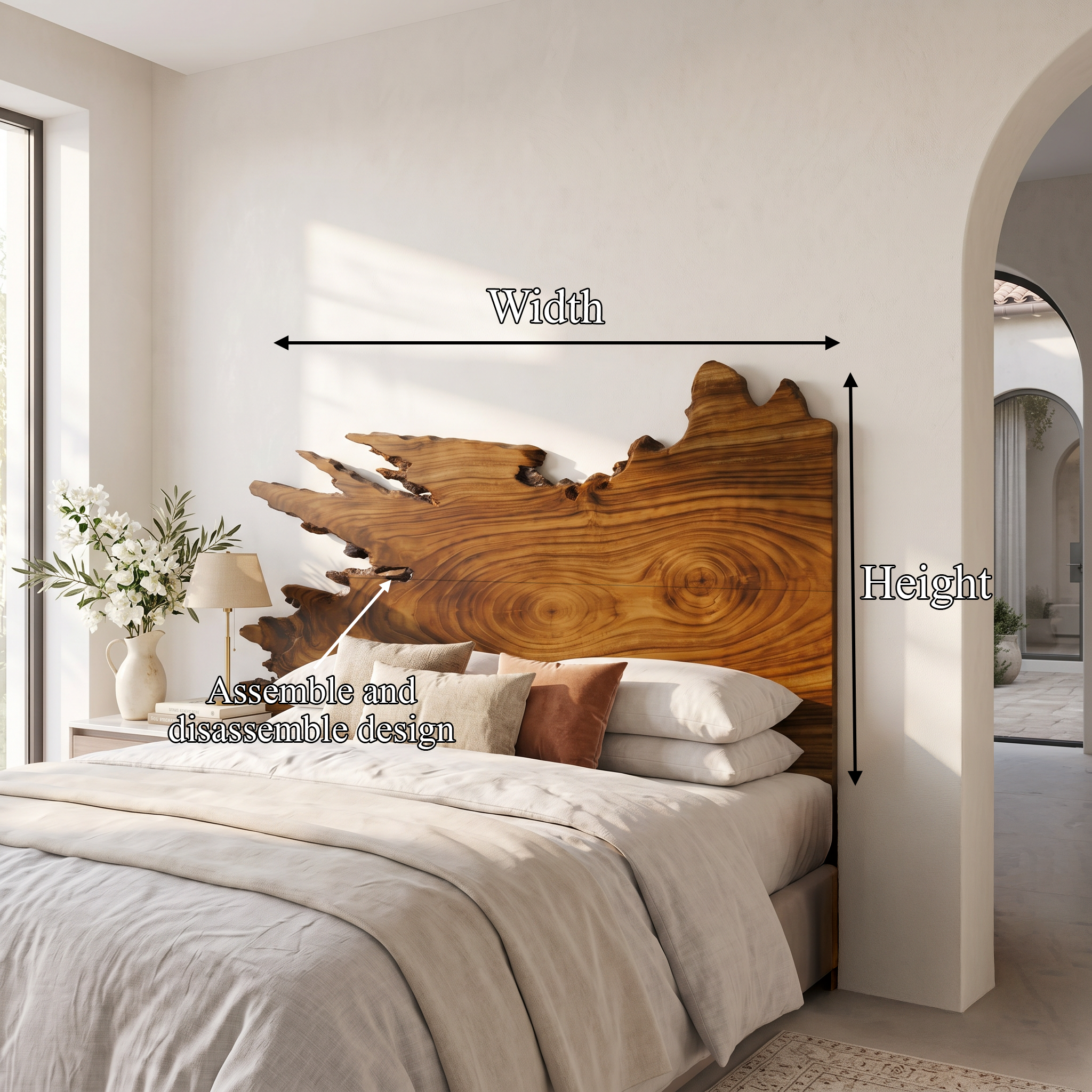 Organic Split Edge Headboard Wooden Bed Headboard For Bedroom SINLSAHB059