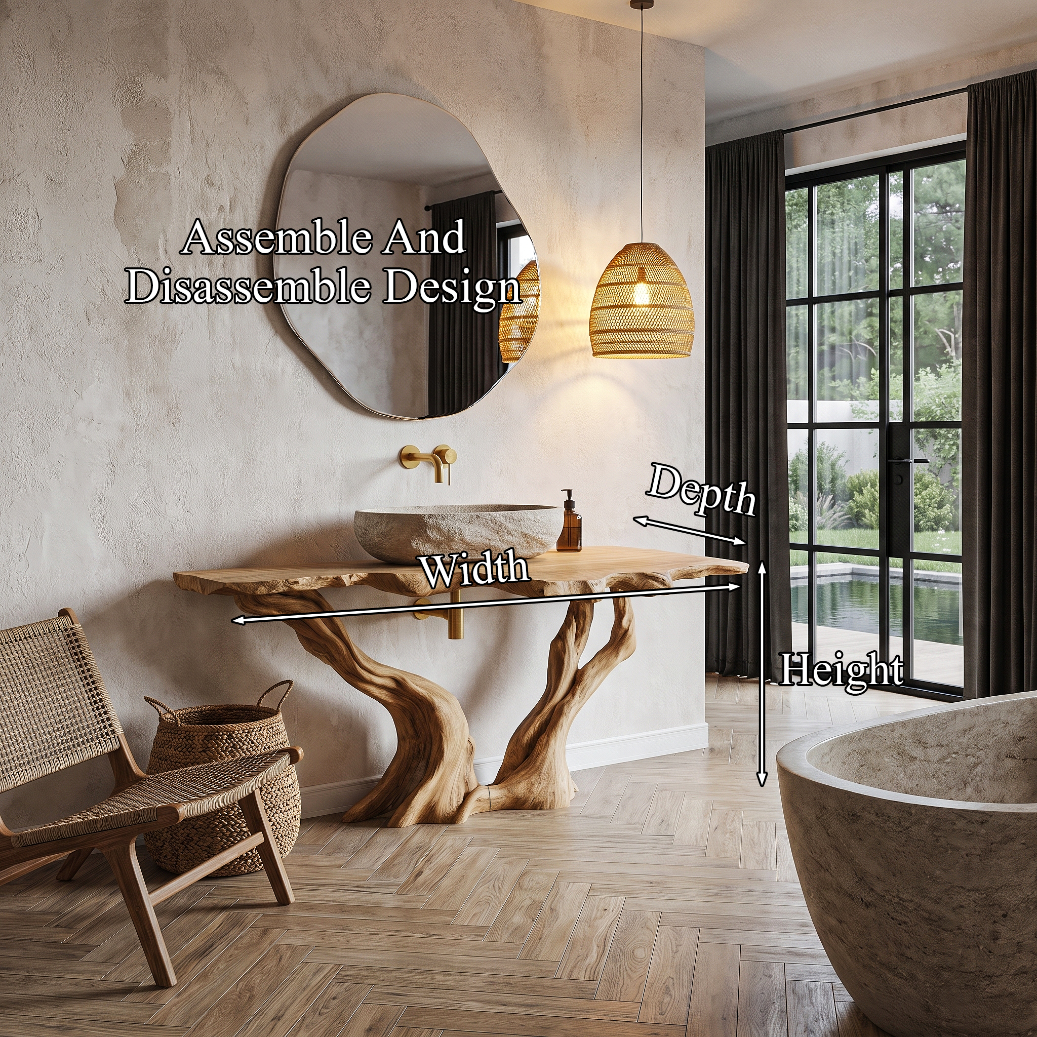 Organic Bathroom Vanity With Sculptural Tree Branch Base For Bathroom SINLHABRV333