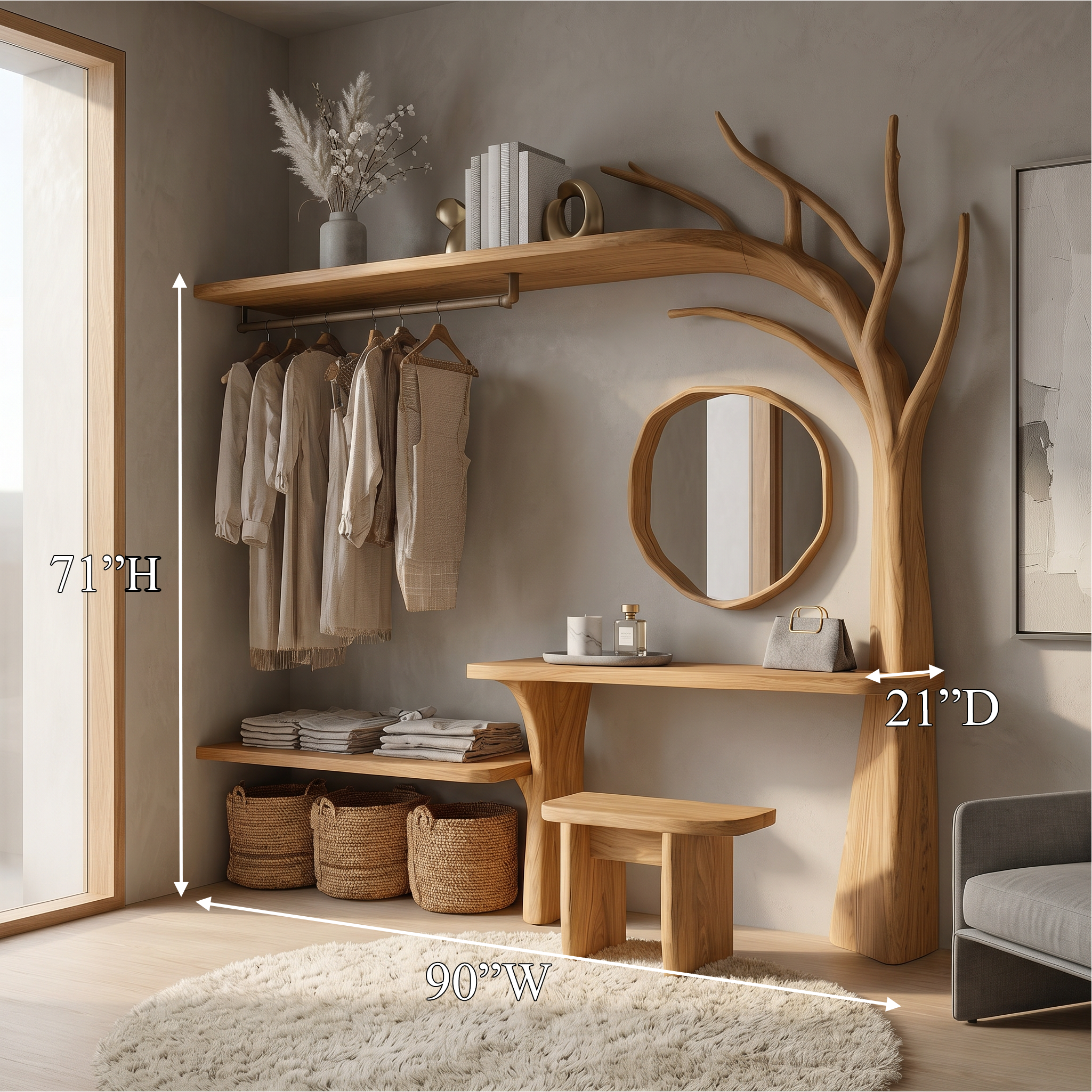 Organic Tree Coat Rack Wardrobe Vanity Bedroom And Dressing Room SINLSATCR115