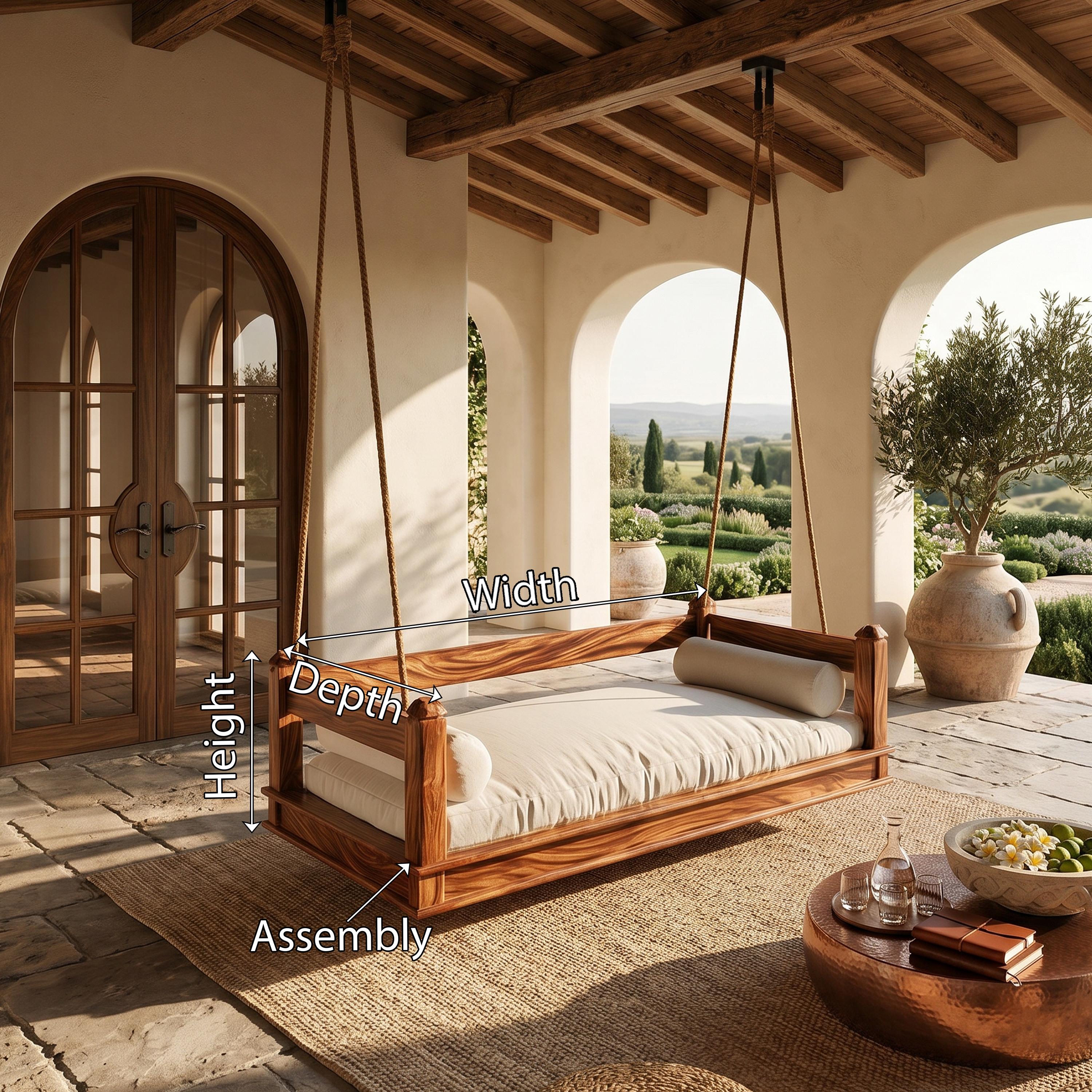 Mediterranean Wooden Hanging Daybed Swing Luxury Villa Patio SILDTTRSWI001
