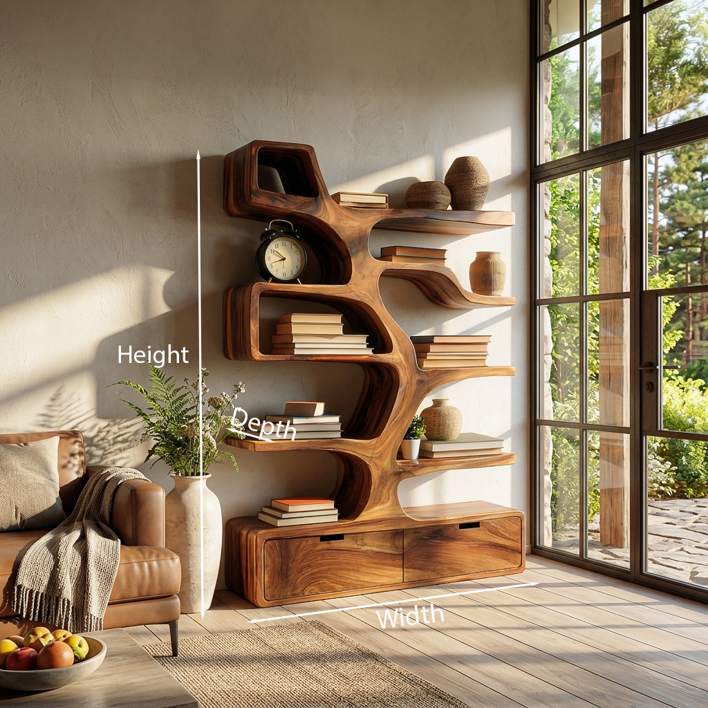 Contemporary Wooden Bookshelf Sculpted Design For Living Space RTTHTTBS125