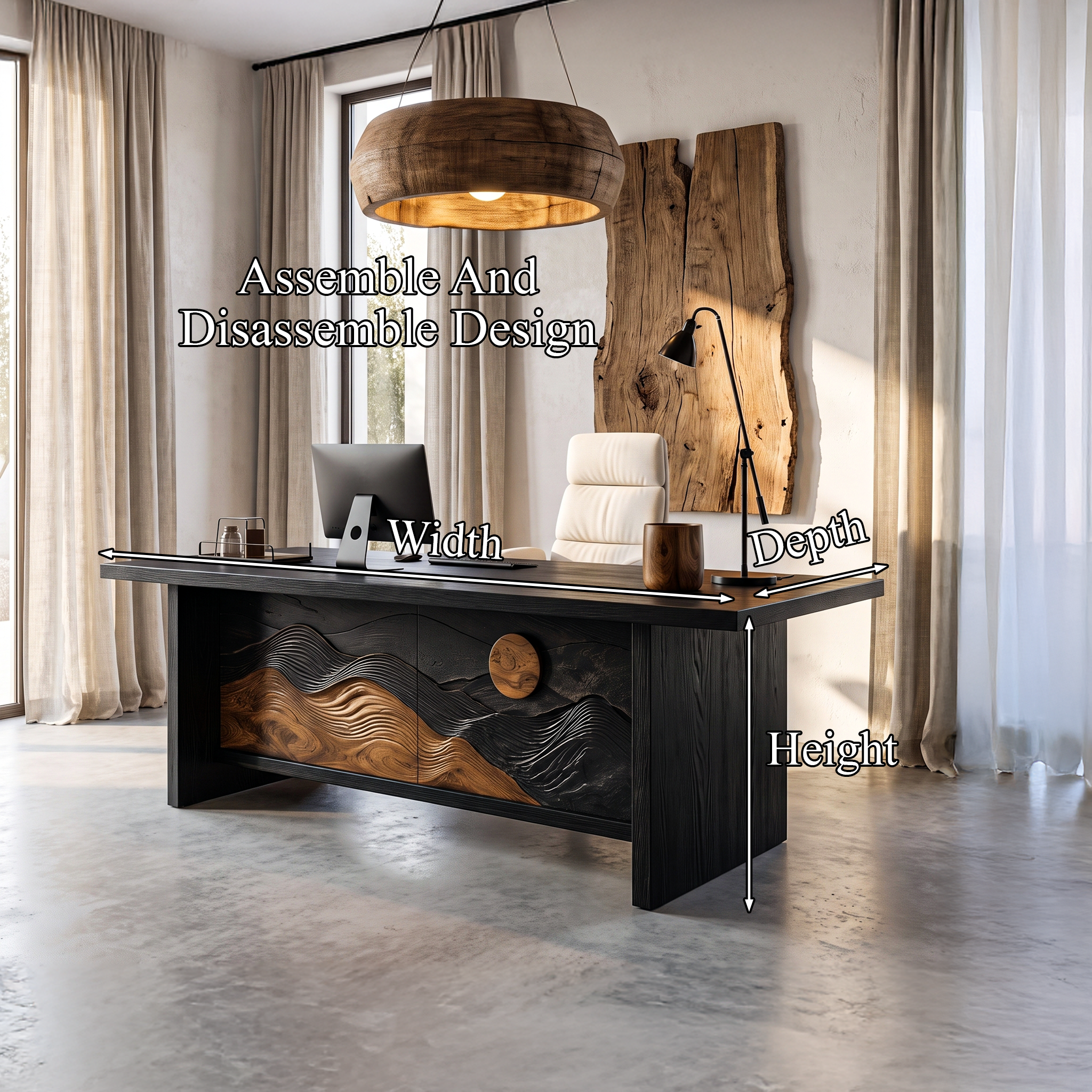 Sculptural Writing Desk Handcrafted Solid Wood Design For Workspace SINLHADE166