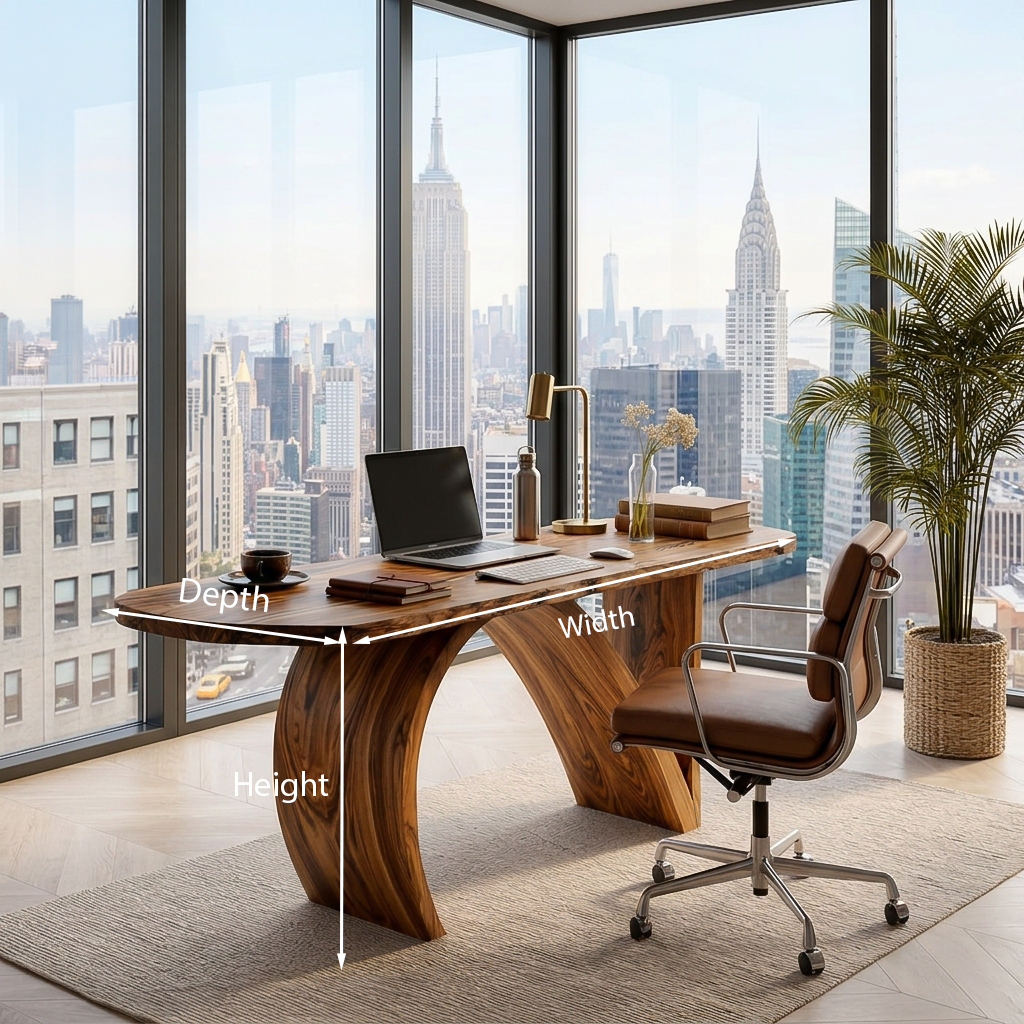 Contemporary Wooden Desk With Artistic Base For Home Workspace RTTHTTDE077